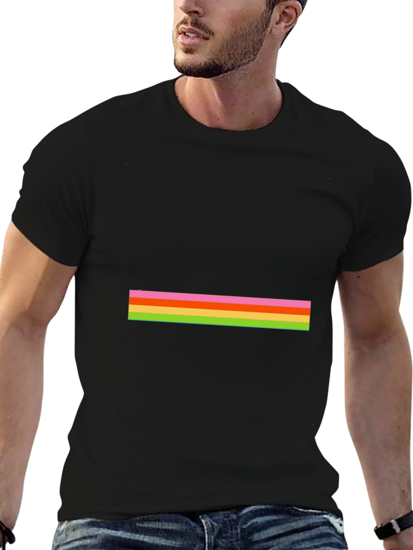Striped Graphic Tee - Casual Black T-Shirt