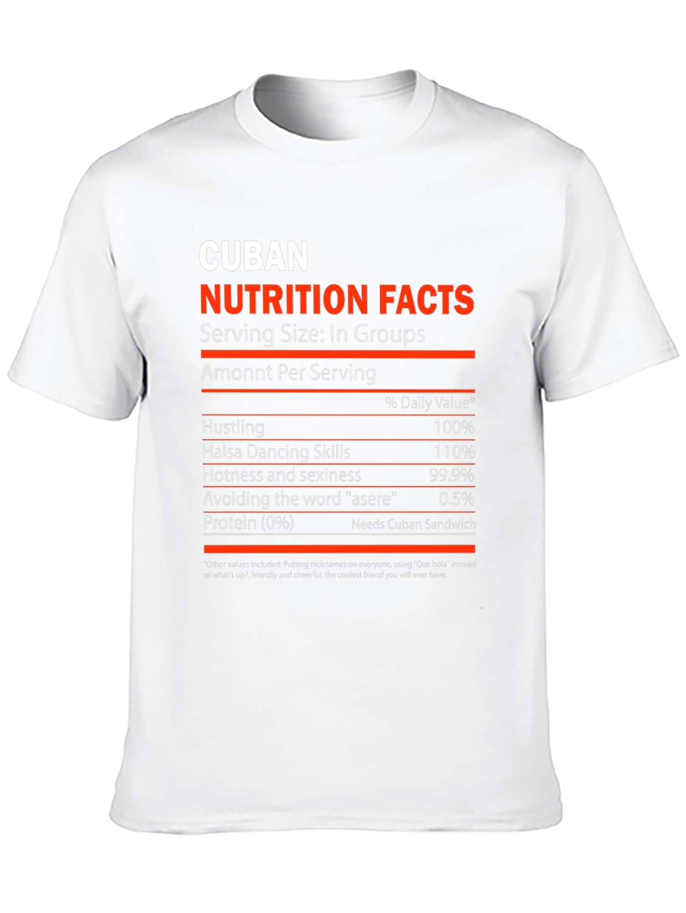 Cuban Nutrition Facts Novelty Graphic T-Shirt