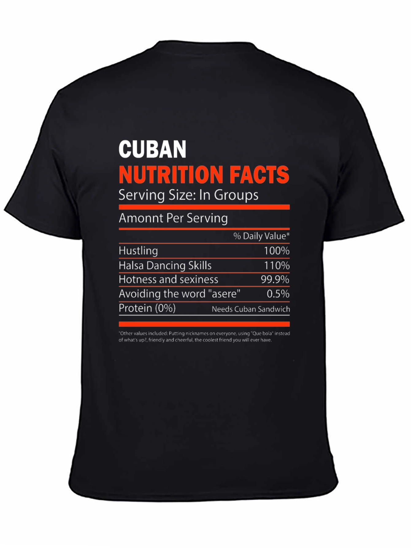 Cuban Nutrition Facts Novelty Graphic T-Shirt