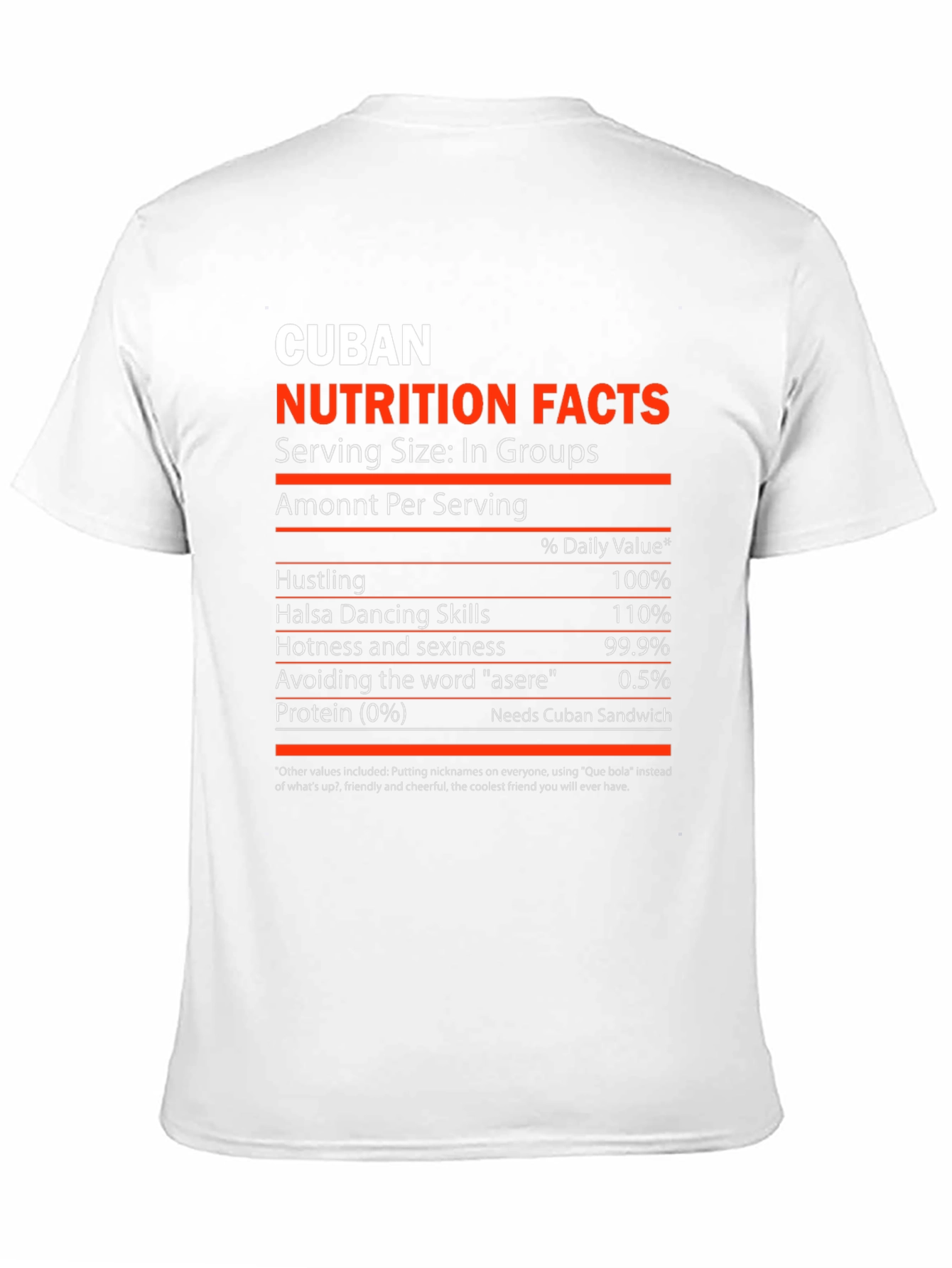 Cuban Nutrition Facts Novelty Graphic T-Shirt