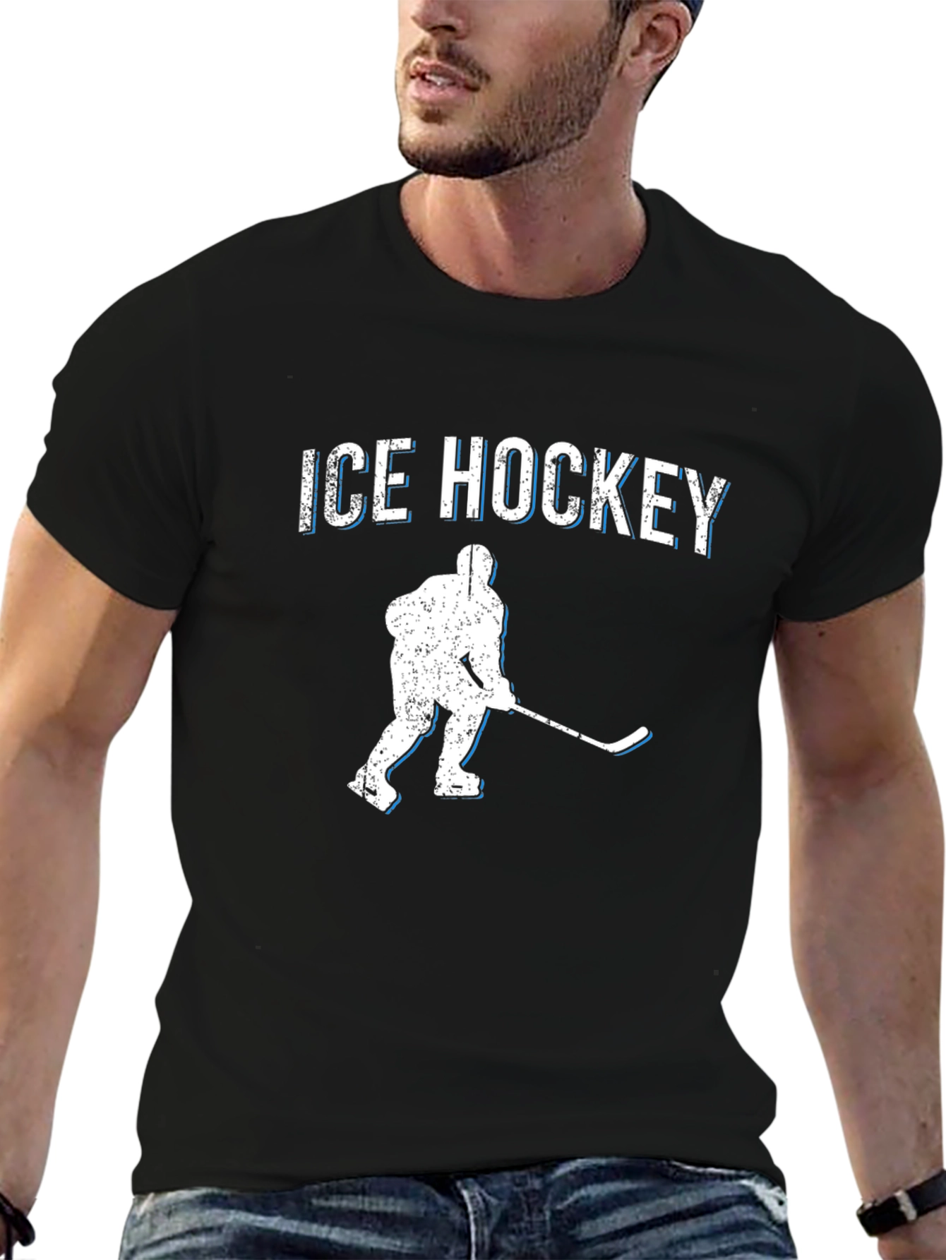 Ice Hockey Graphic T-Shirt - Black Cotton Tee