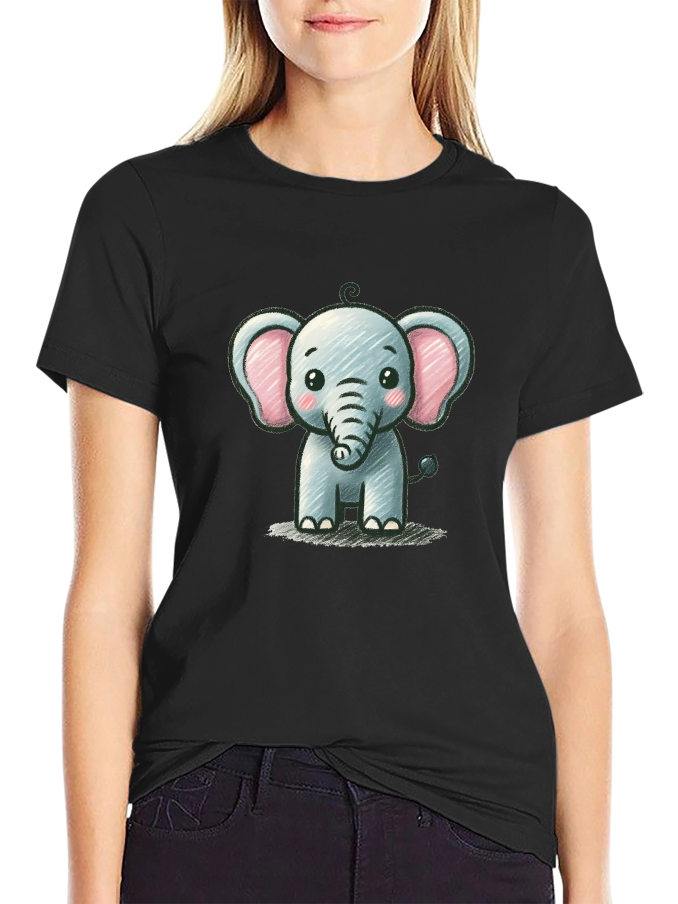 Cute Elephant Graphic Tee - Black Unisex T-Shirt