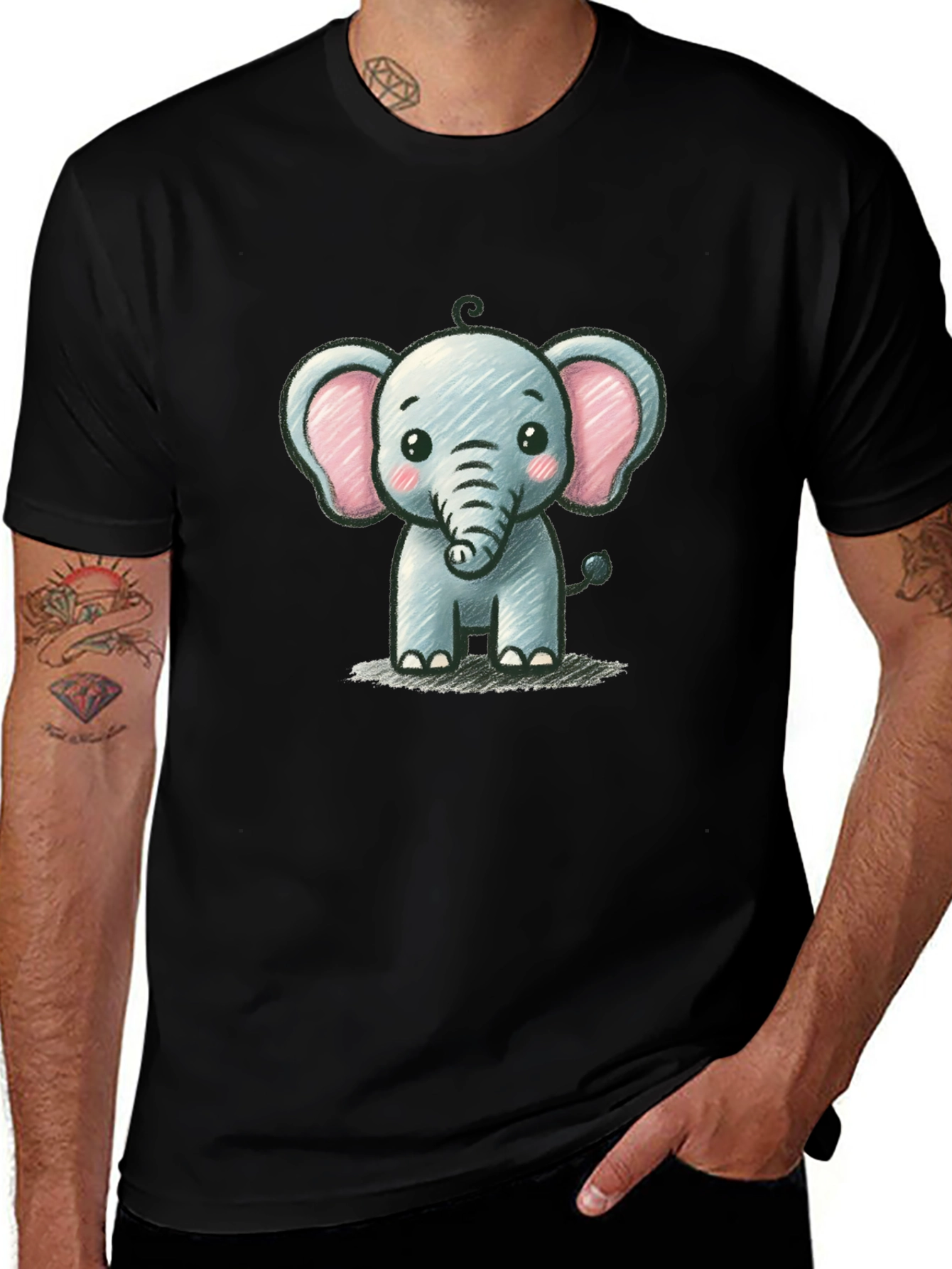 Cute Elephant Graphic Tee - Black Unisex T-Shirt