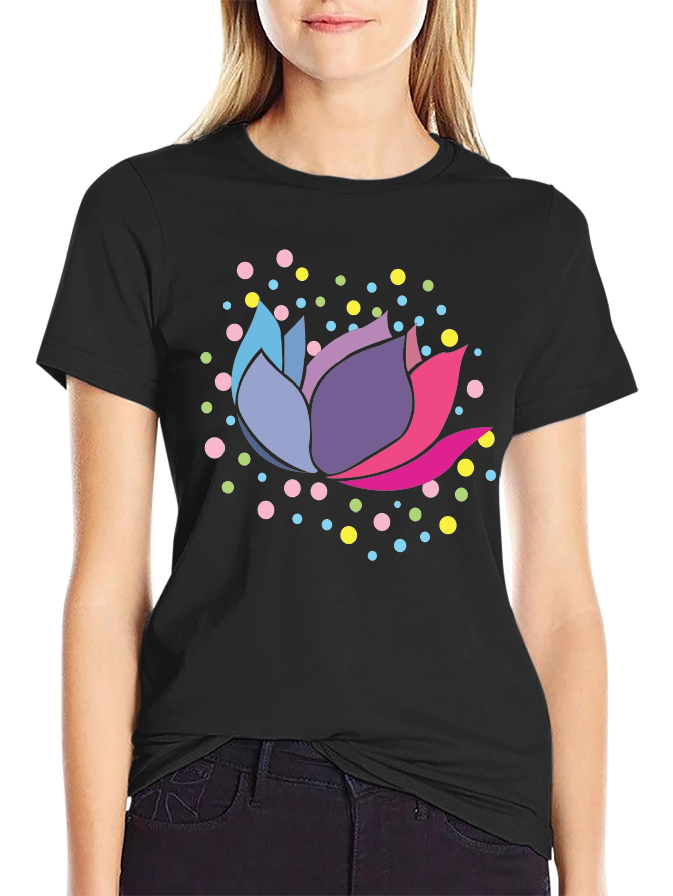 Lotus Flower Graphic Tee - Stylish Mens Black T-Shirt