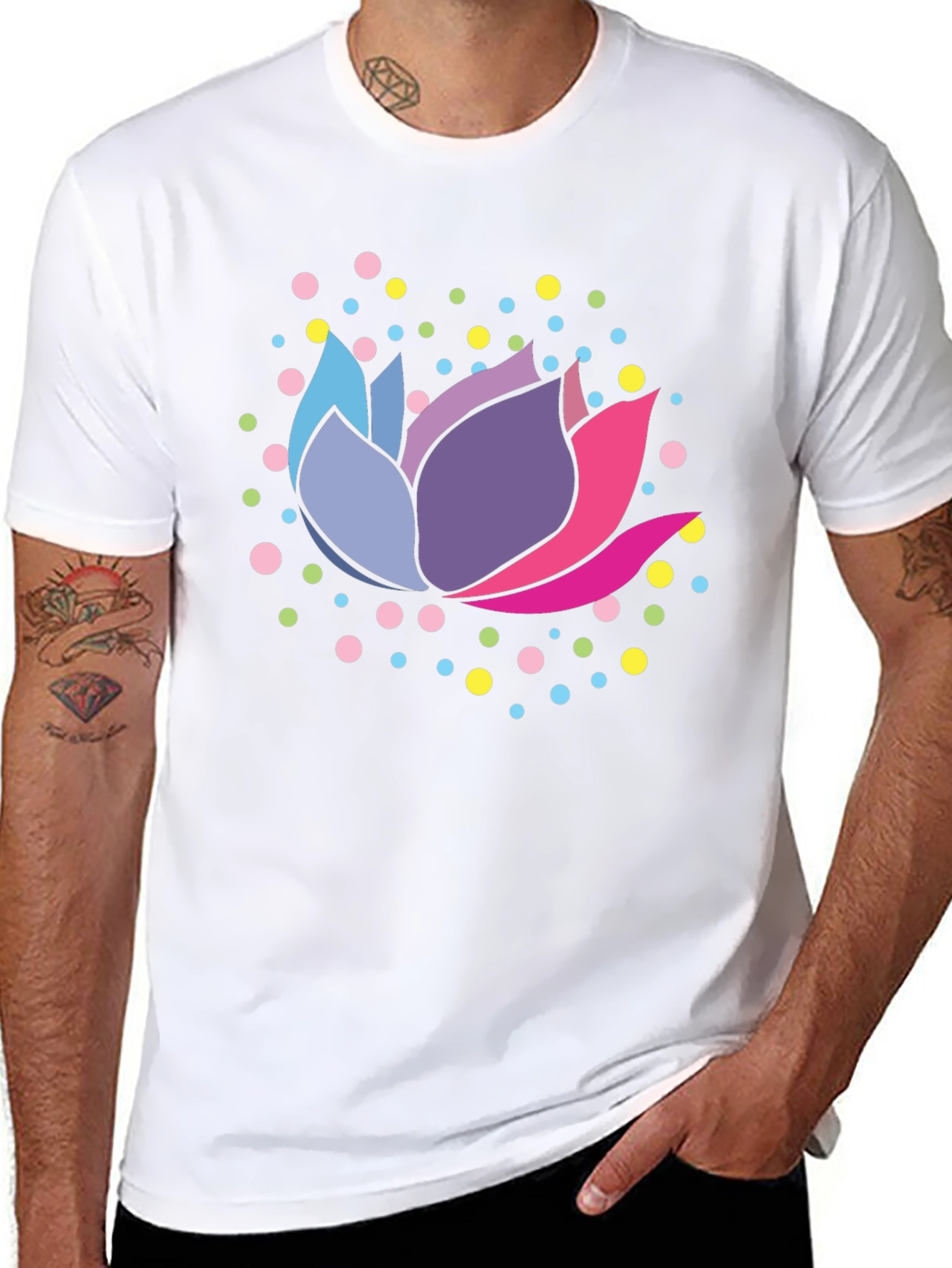 Lotus Flower Graphic Tee - Stylish Mens Black T-Shirt