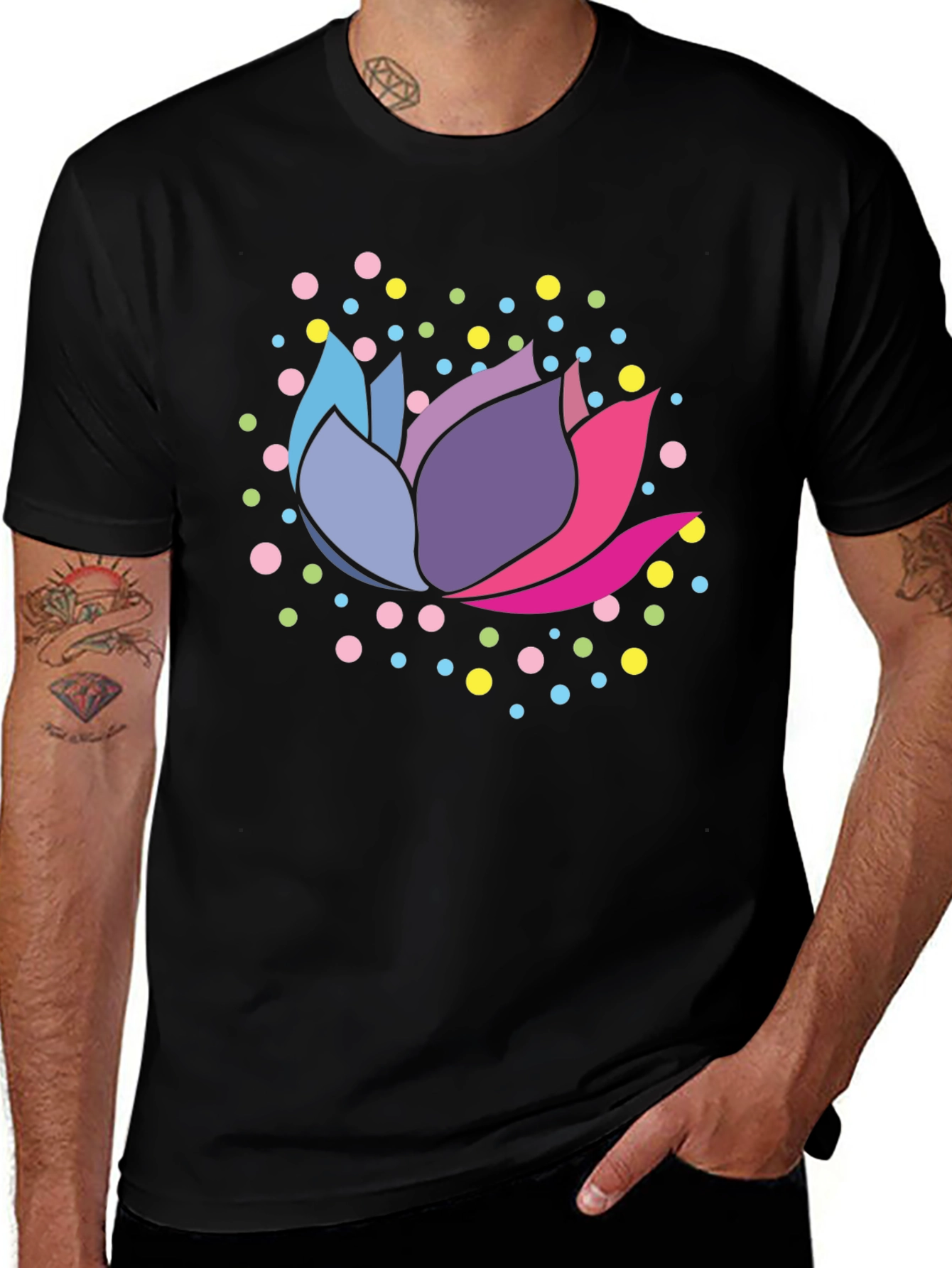 Lotus Flower Graphic Tee - Stylish Mens Black T-Shirt