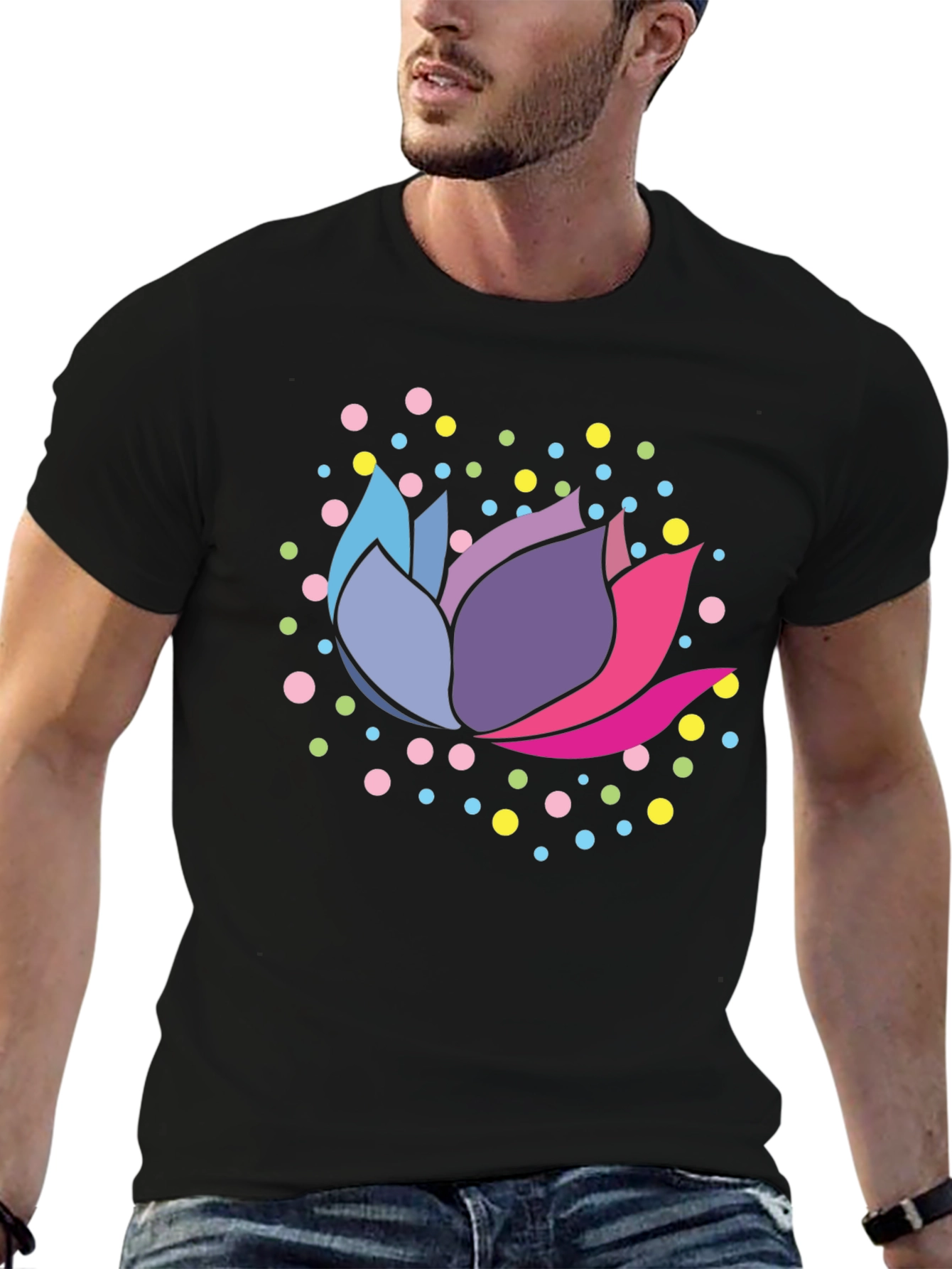 Lotus Flower Graphic Tee - Stylish Mens Black T-Shirt