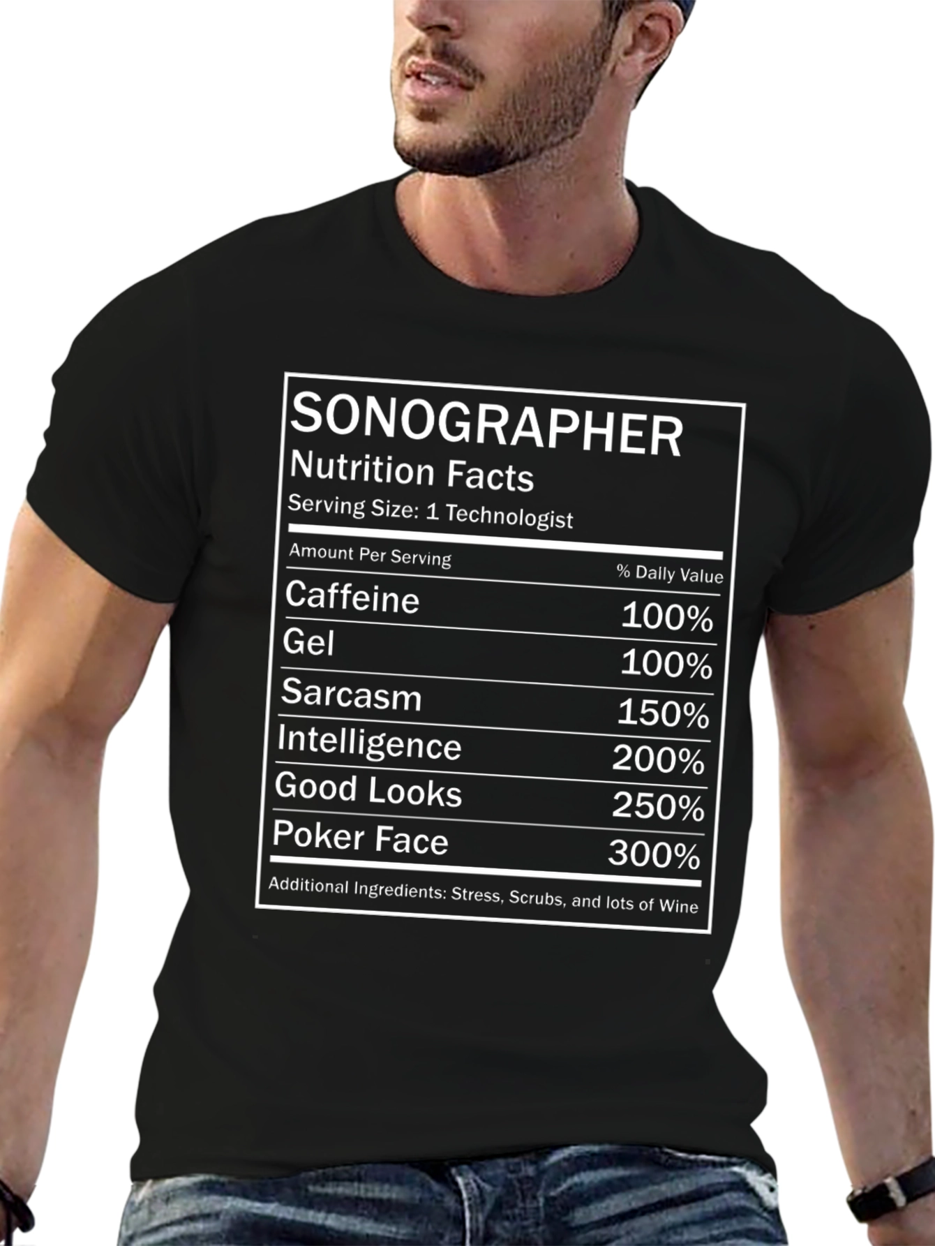 Funny Sonographer Nutrition Facts Black T-Shirt