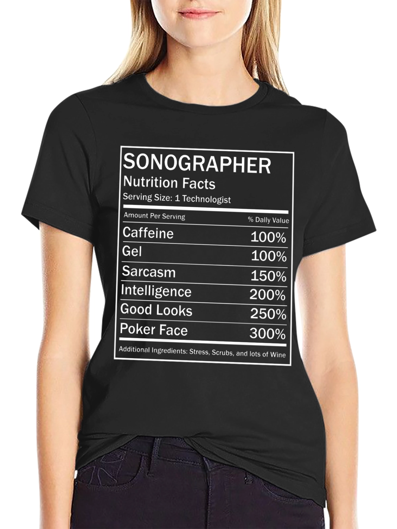 Funny Sonographer Nutrition Facts Black T-Shirt