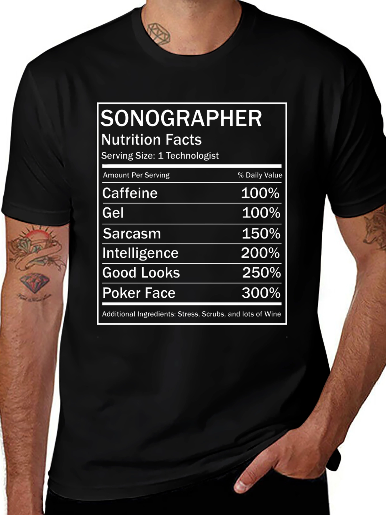 Funny Sonographer Nutrition Facts Black T-Shirt