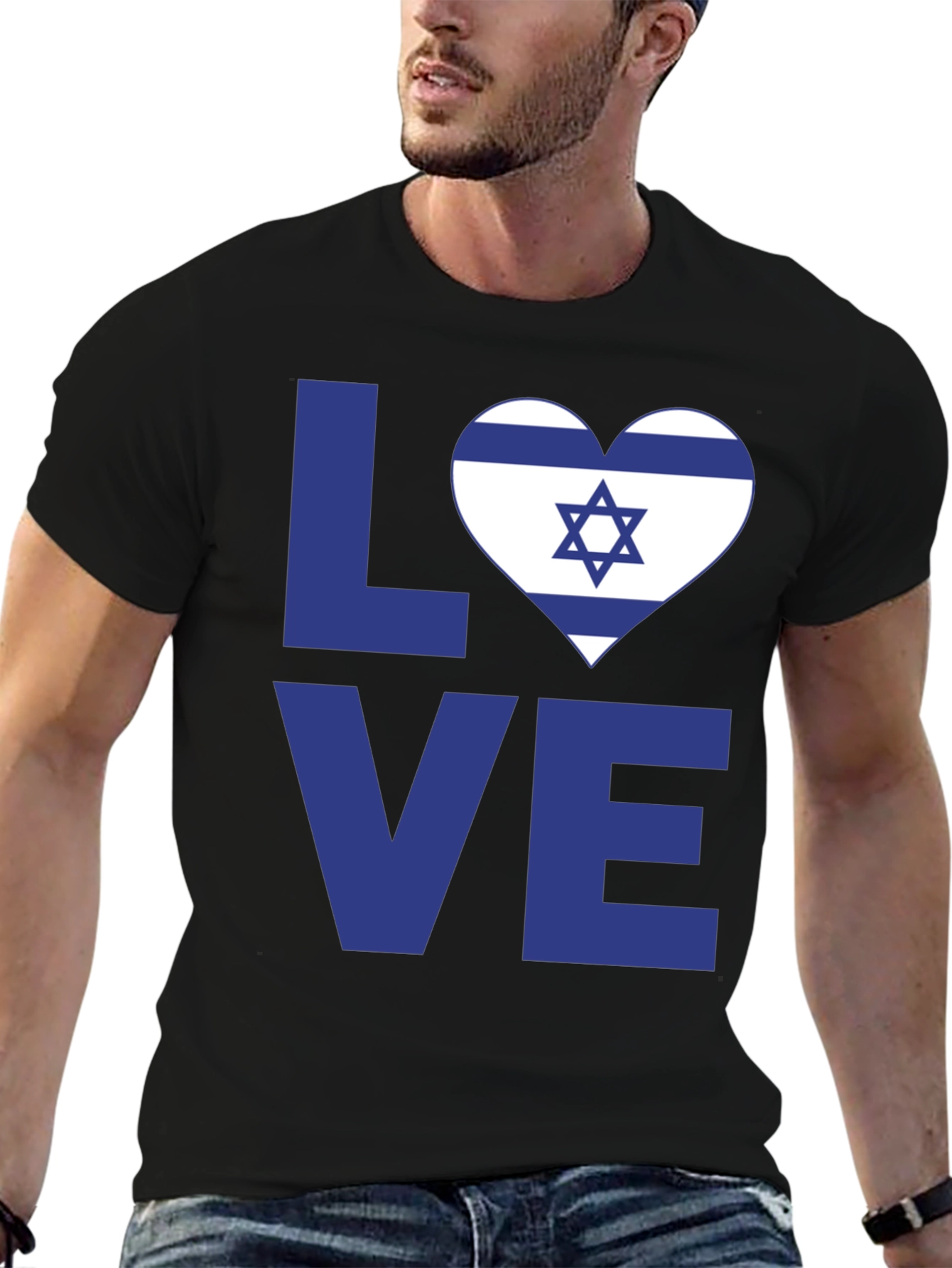 Israel Love Heart Graphic T-Shirt - Black Cotton Tee