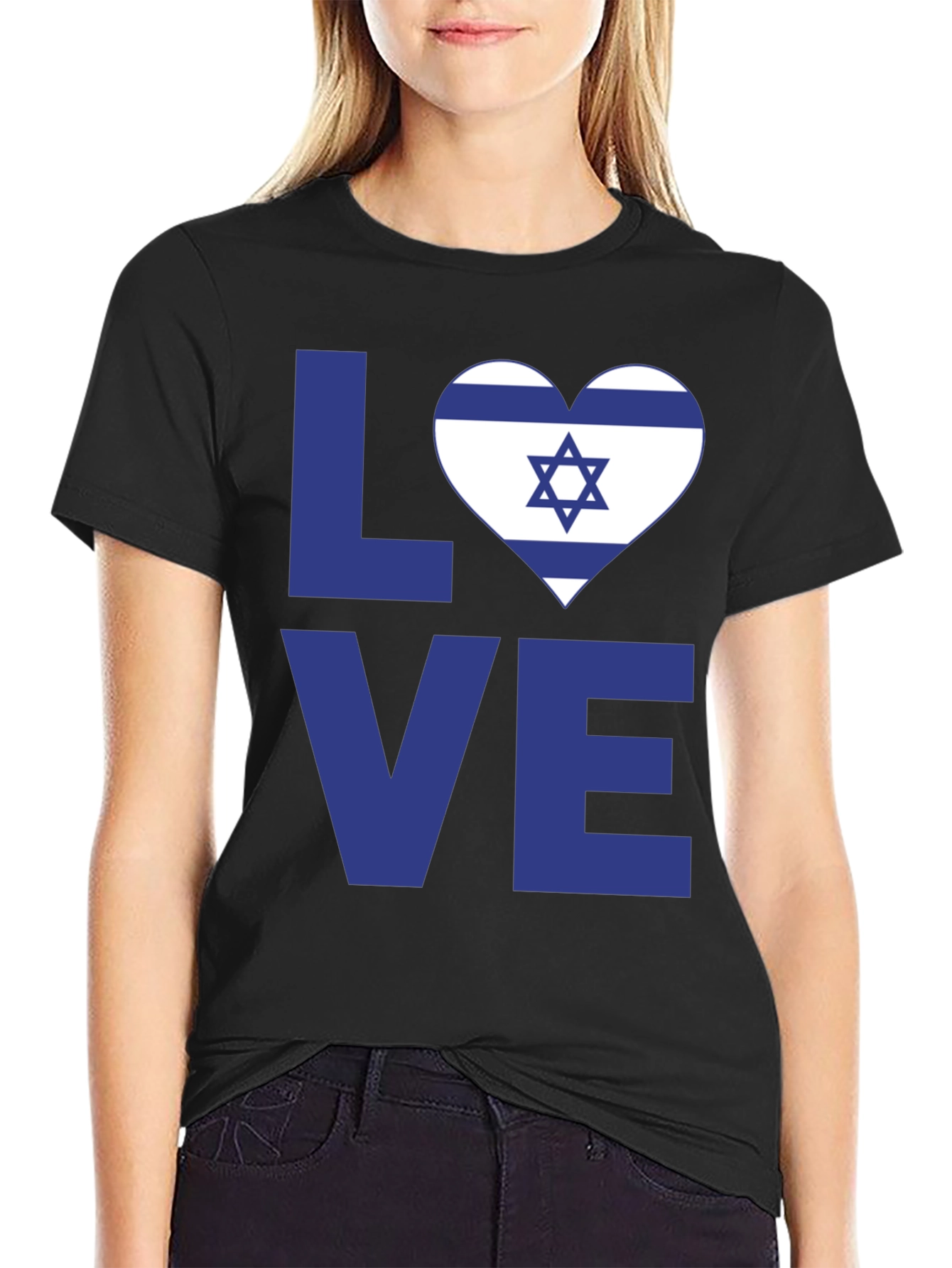 Israel Love Heart Graphic T-Shirt - Black Cotton Tee