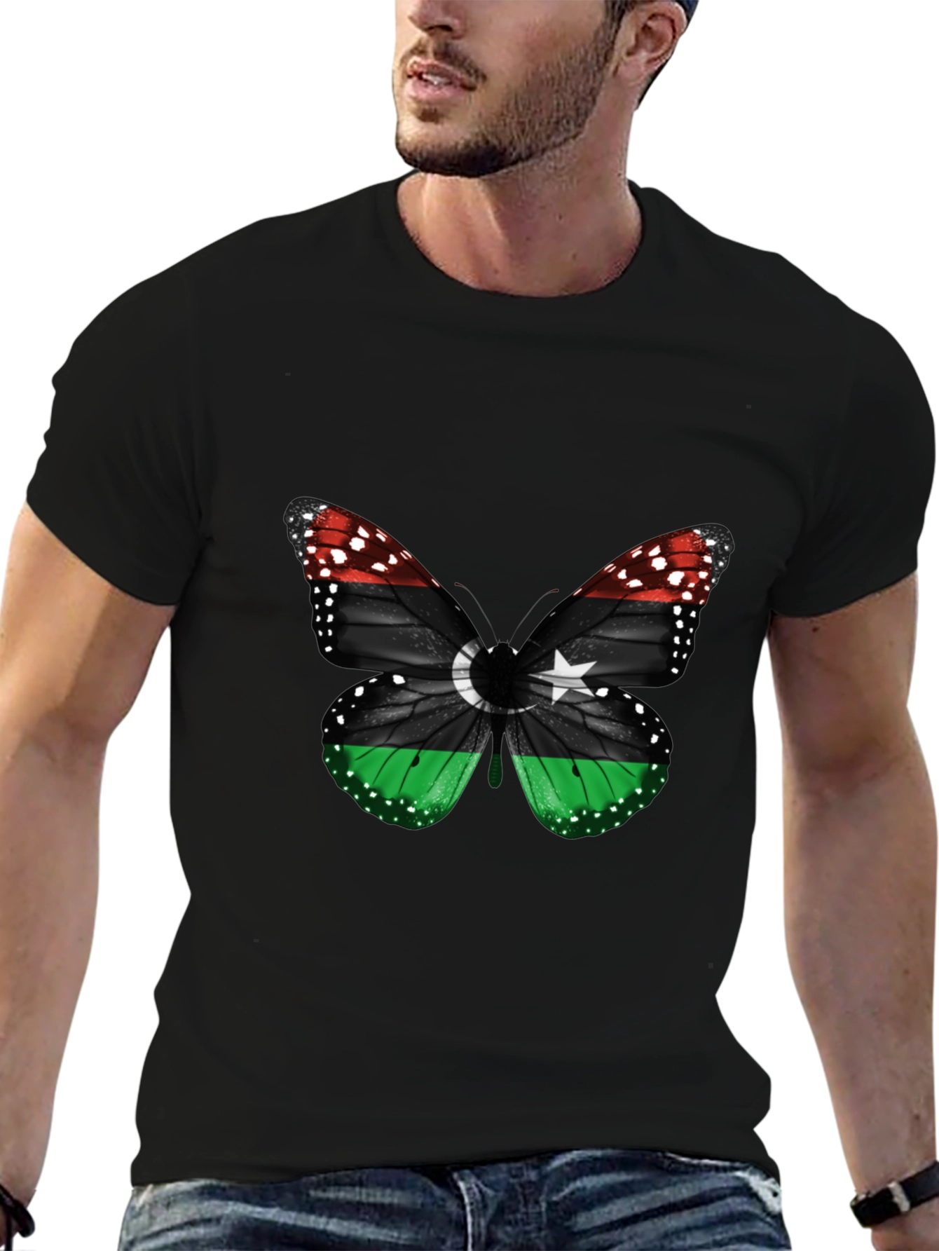 Libya Flag Butterfly Mens T-Shirt