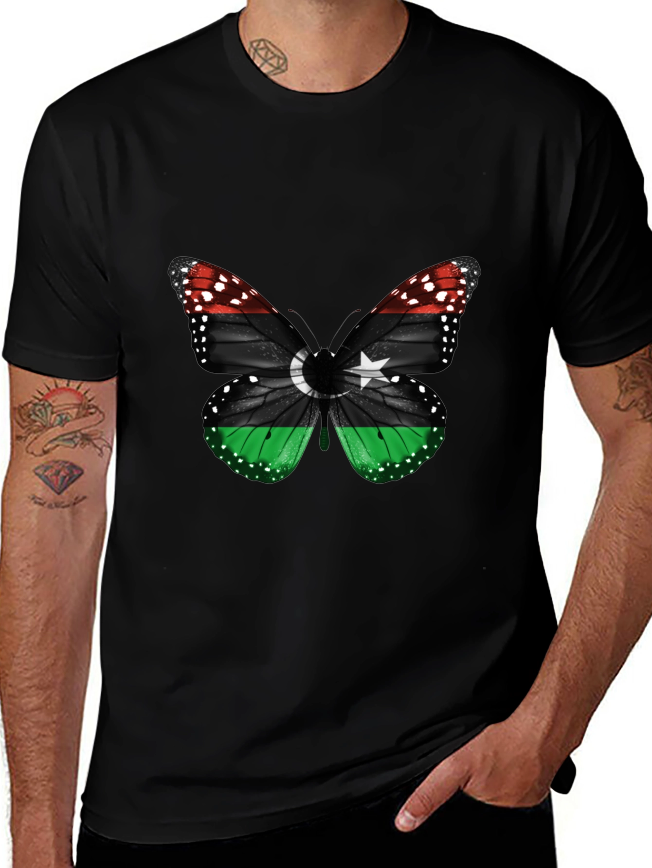 Libya Flag Butterfly Mens T-Shirt