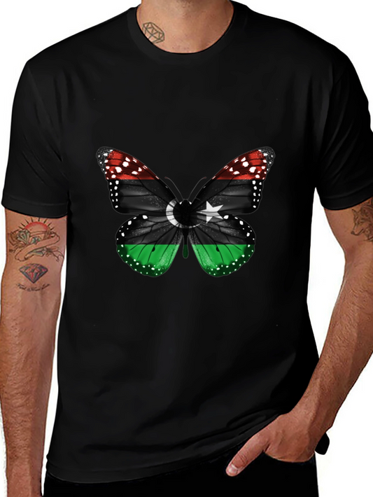 Libya Flag Butterfly Mens T-Shirt