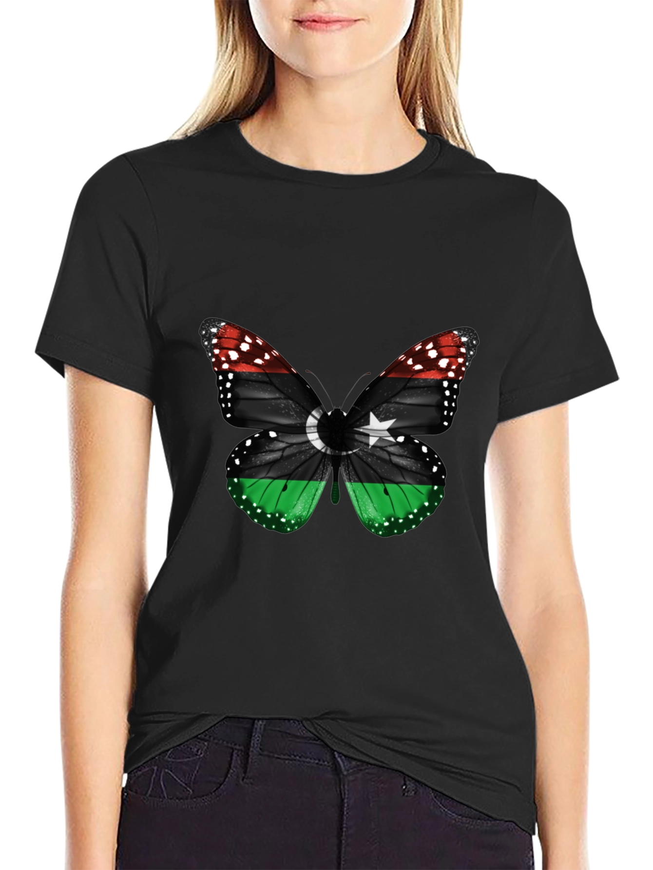 Libya Flag Butterfly Mens T-Shirt