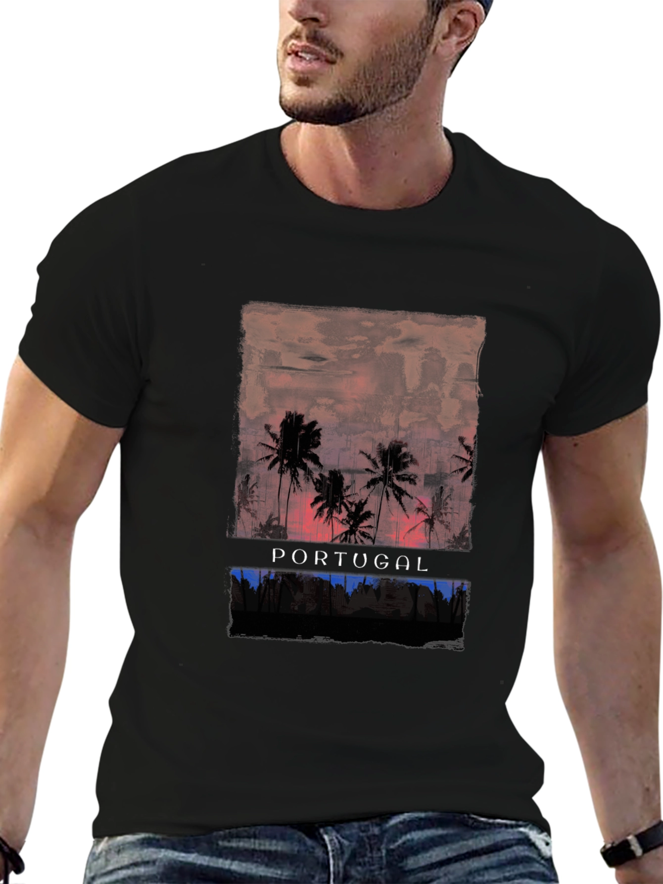 Portugal Palm Sunset Graphic T-Shirt