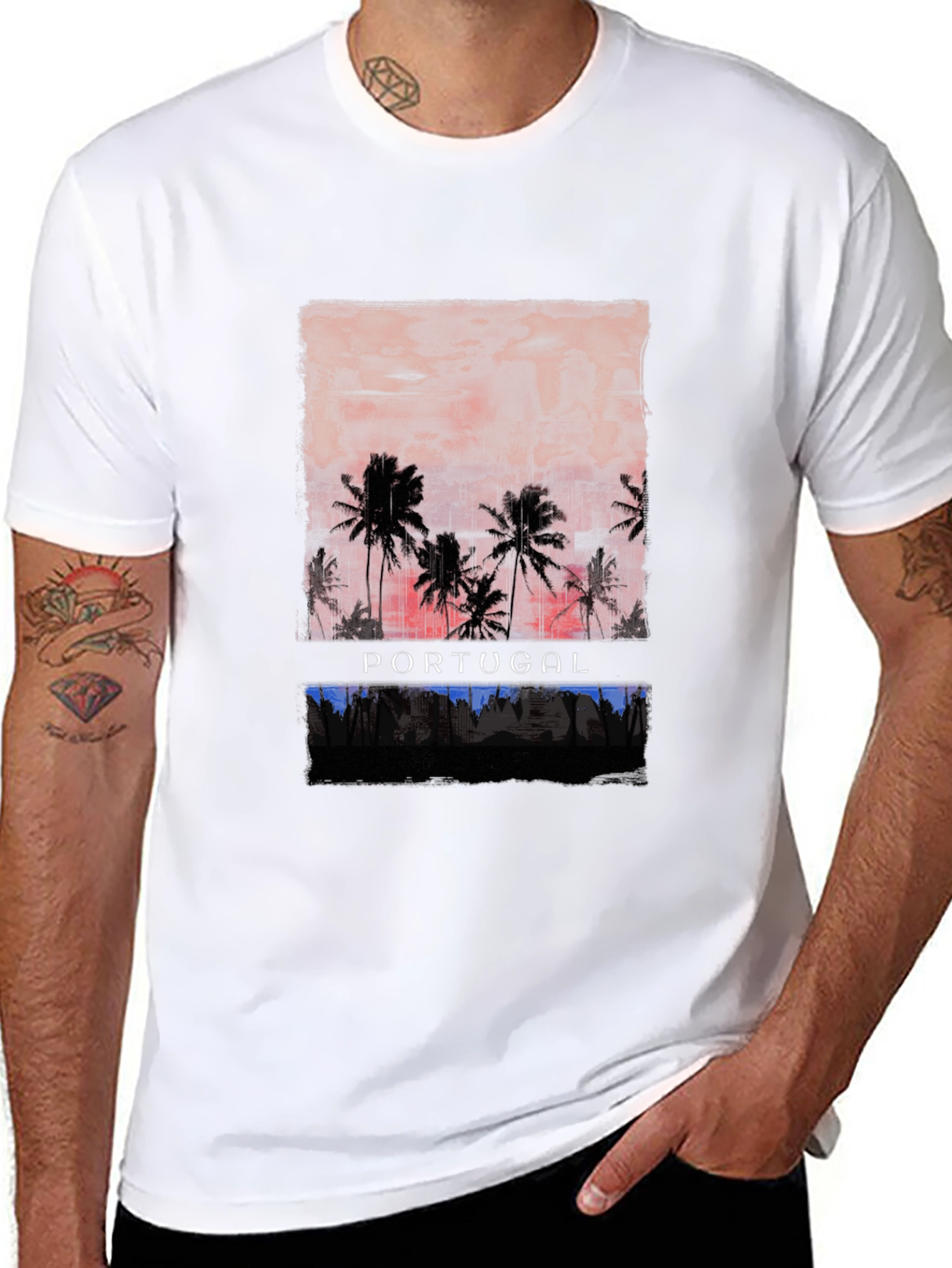 Portugal Palm Sunset Graphic T-Shirt