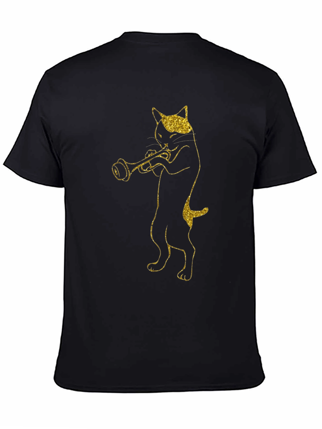Cat Trumpet Player Black T-Shirt