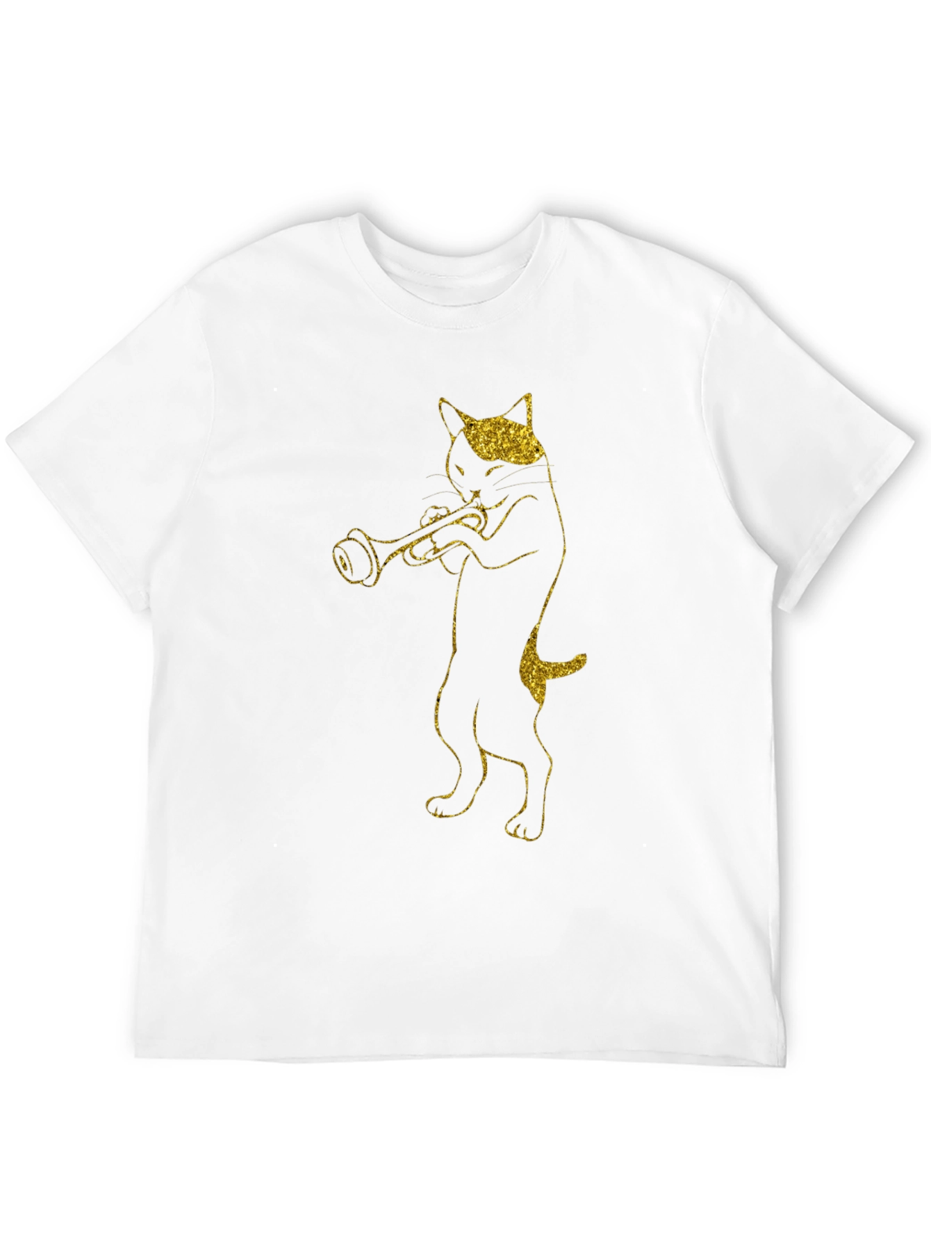 Cat Trumpet Player Black T-Shirt