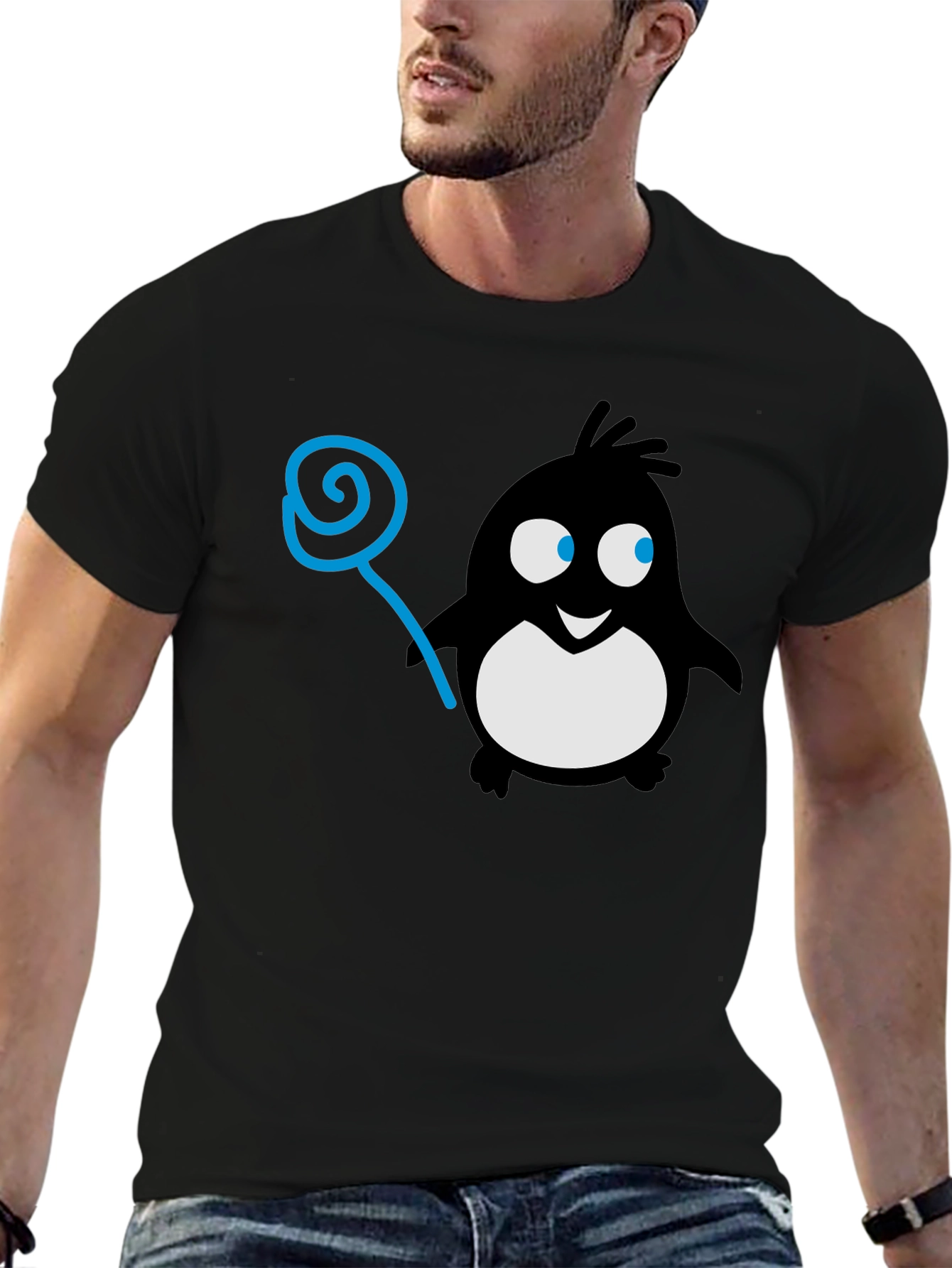 Penguin Lollipop Graphic Tee - Black Cotton T-Shirt