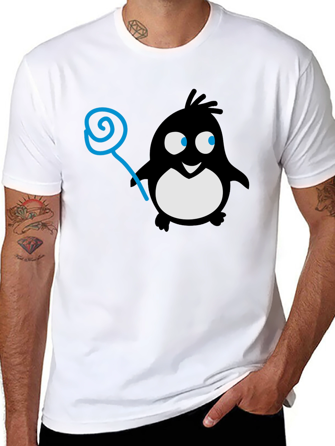 Penguin Lollipop Graphic Tee - Black Cotton T-Shirt