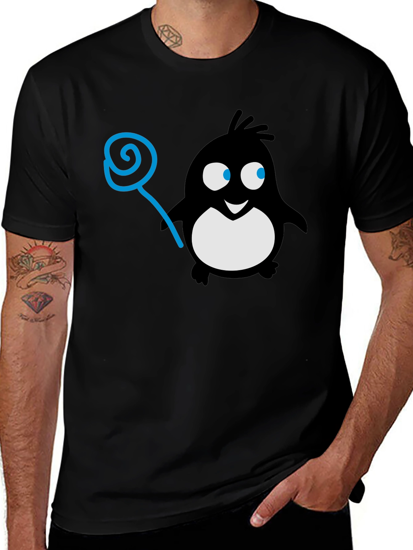Penguin Lollipop Graphic Tee - Black Cotton T-Shirt