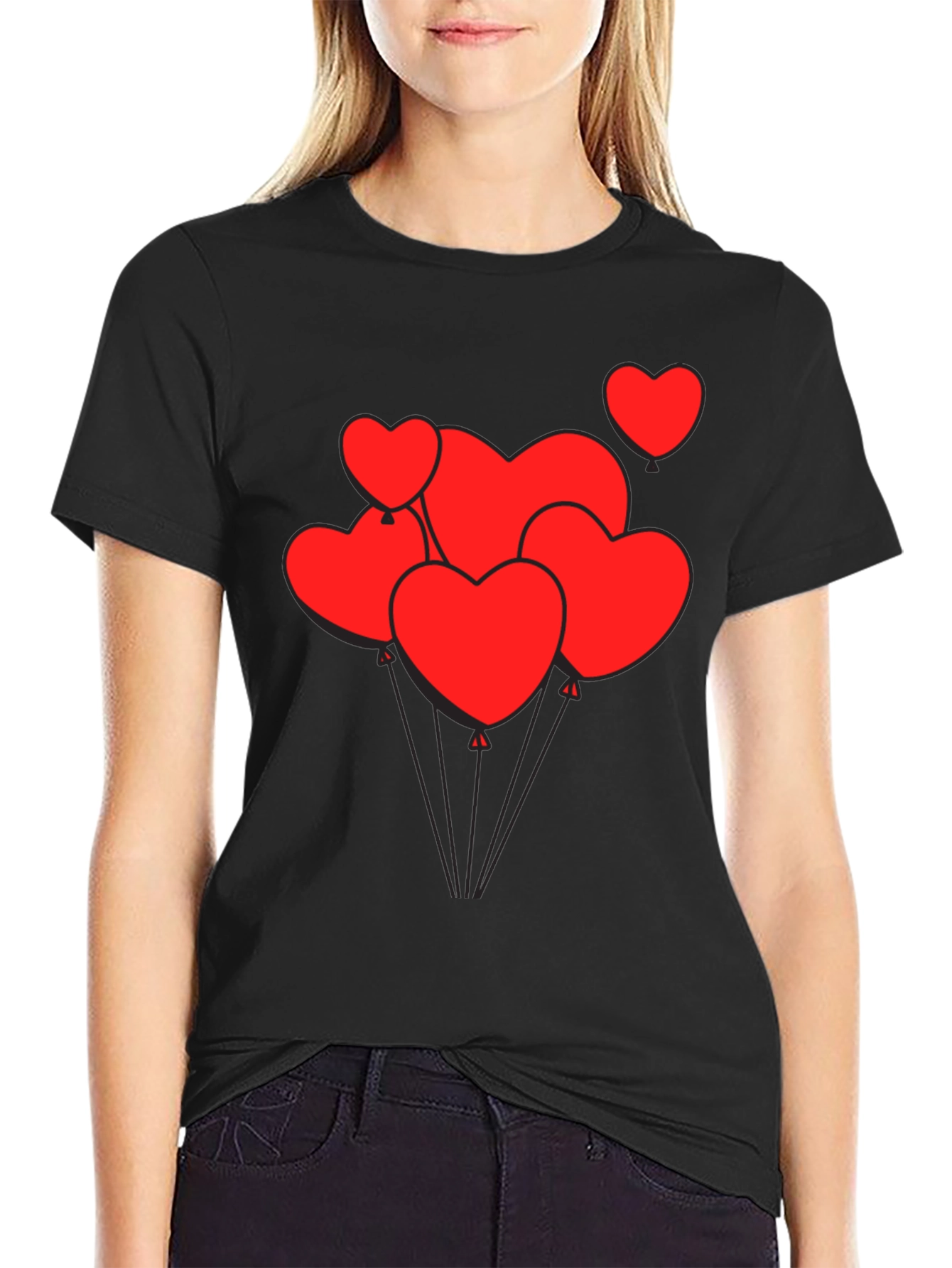 Heart Balloon Graphic Tee - Black