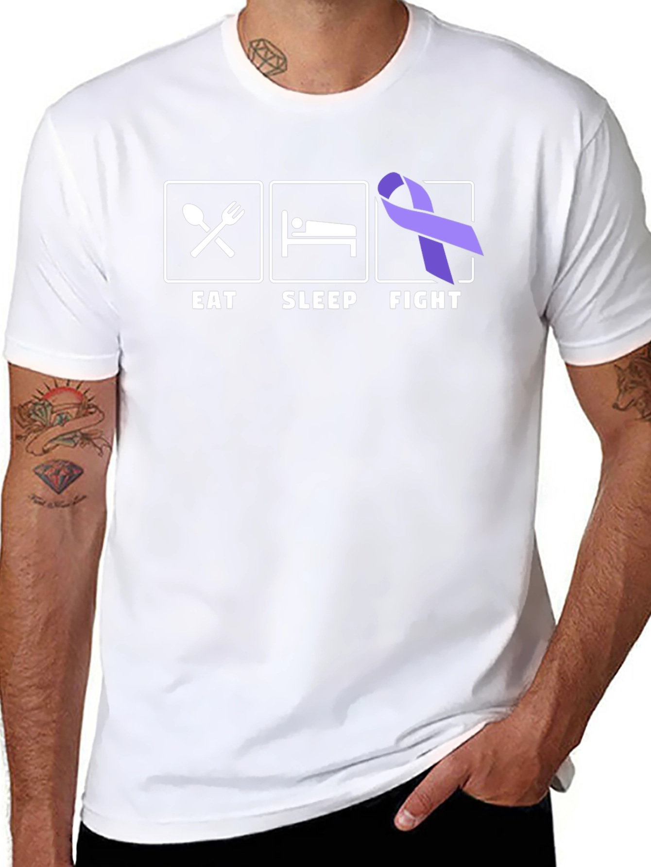 Eat Sleep Fight T-Shirt Purple Awareness Ribbon