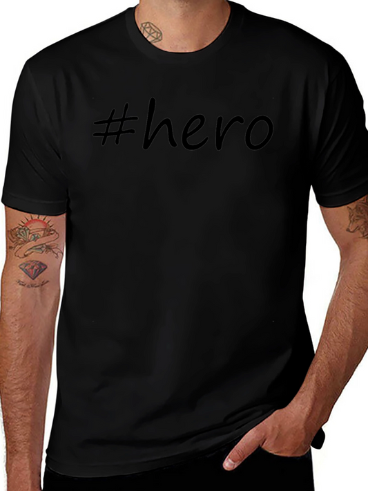 #hero Black Graphic Tee Casual Short Sleeve Shirt