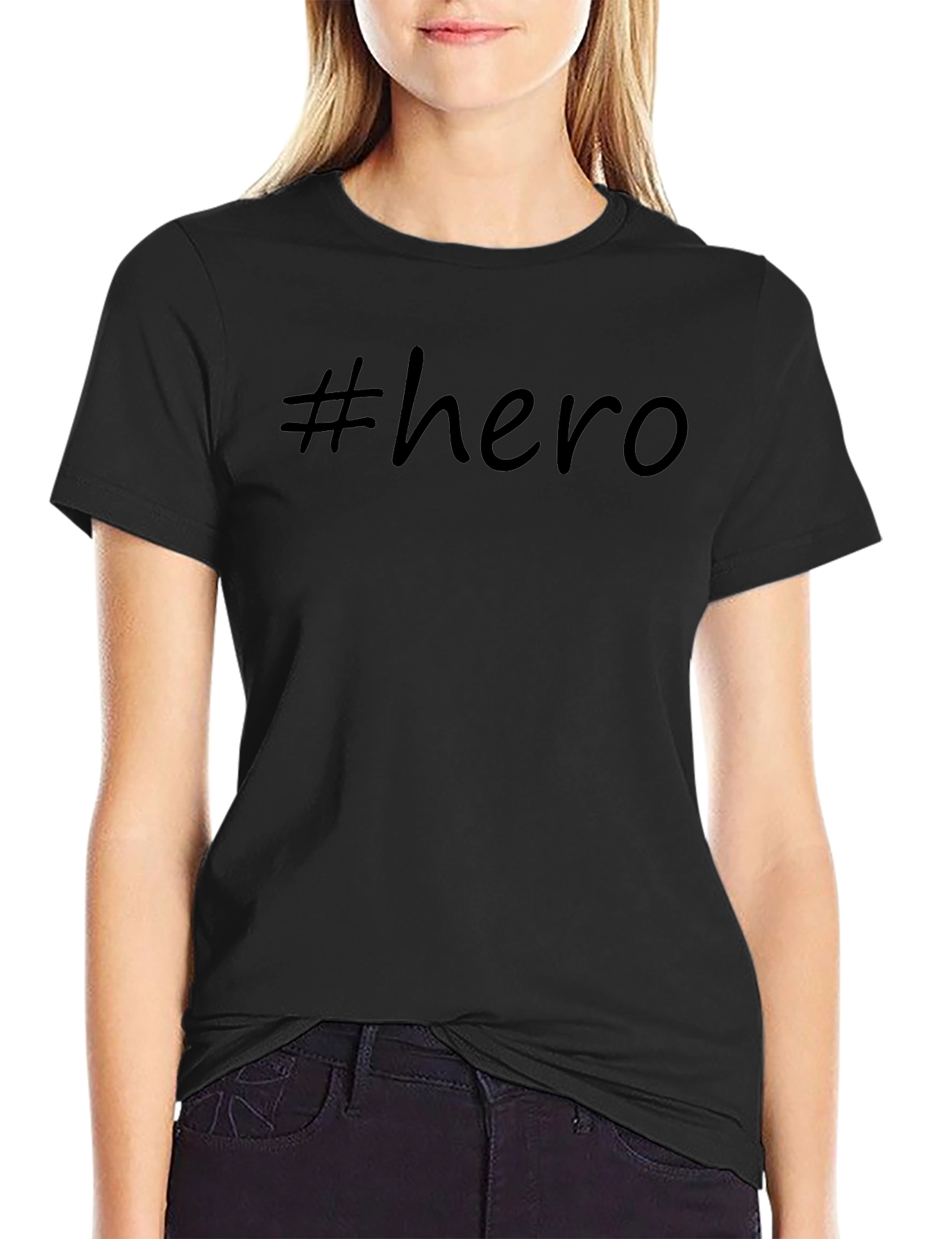 #hero Black Graphic Tee Casual Short Sleeve Shirt