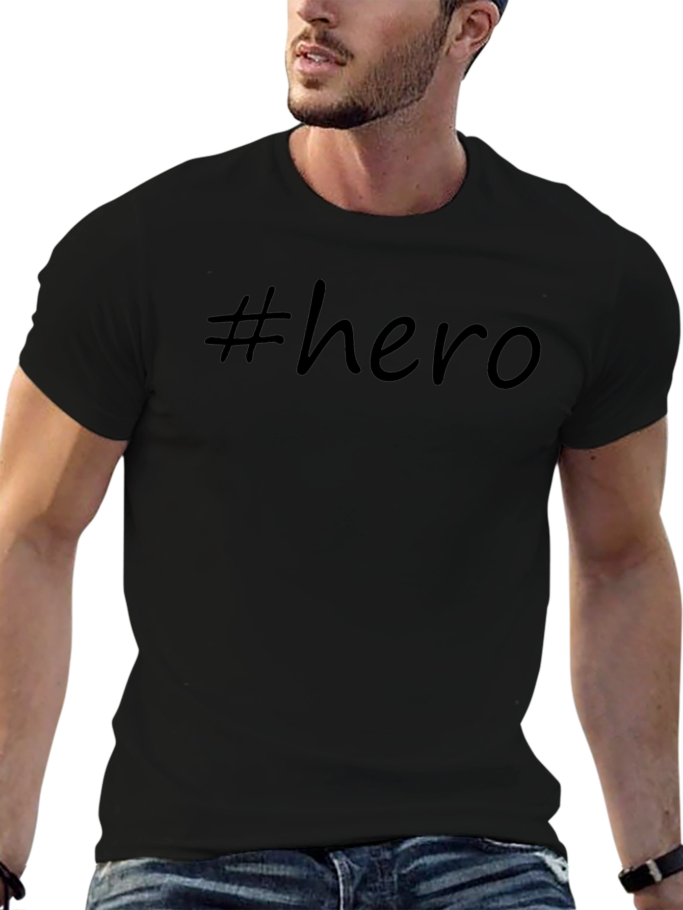 #hero Black Graphic Tee Casual Short Sleeve Shirt
