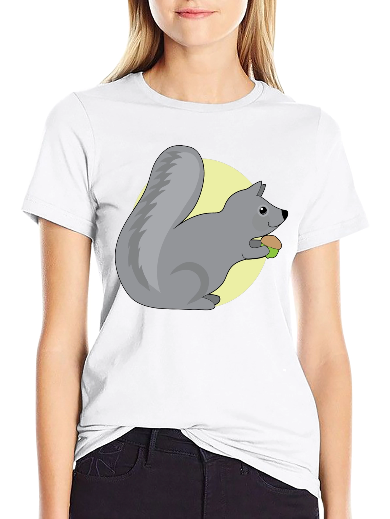 Cute Squirrel Eating Nut Graphic Tee - Black