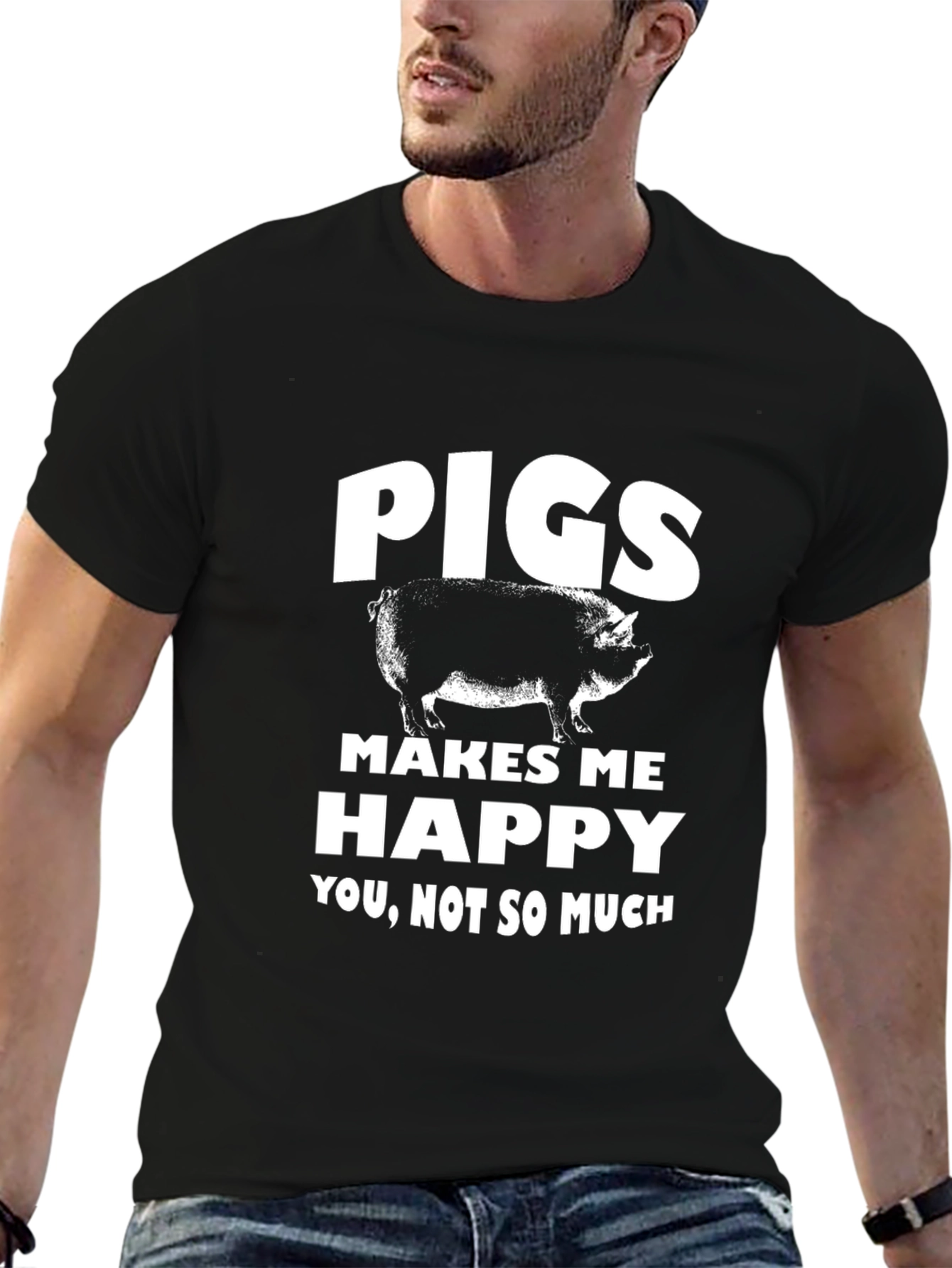 Pigs Make Me Happy Graphic Tee - Black T-Shirt