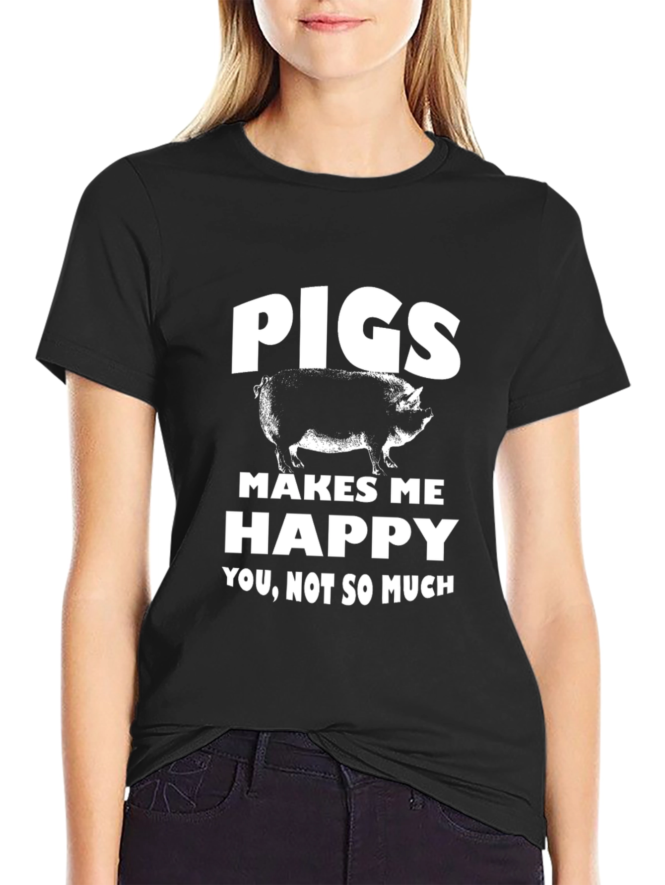 Pigs Make Me Happy Graphic Tee - Black T-Shirt