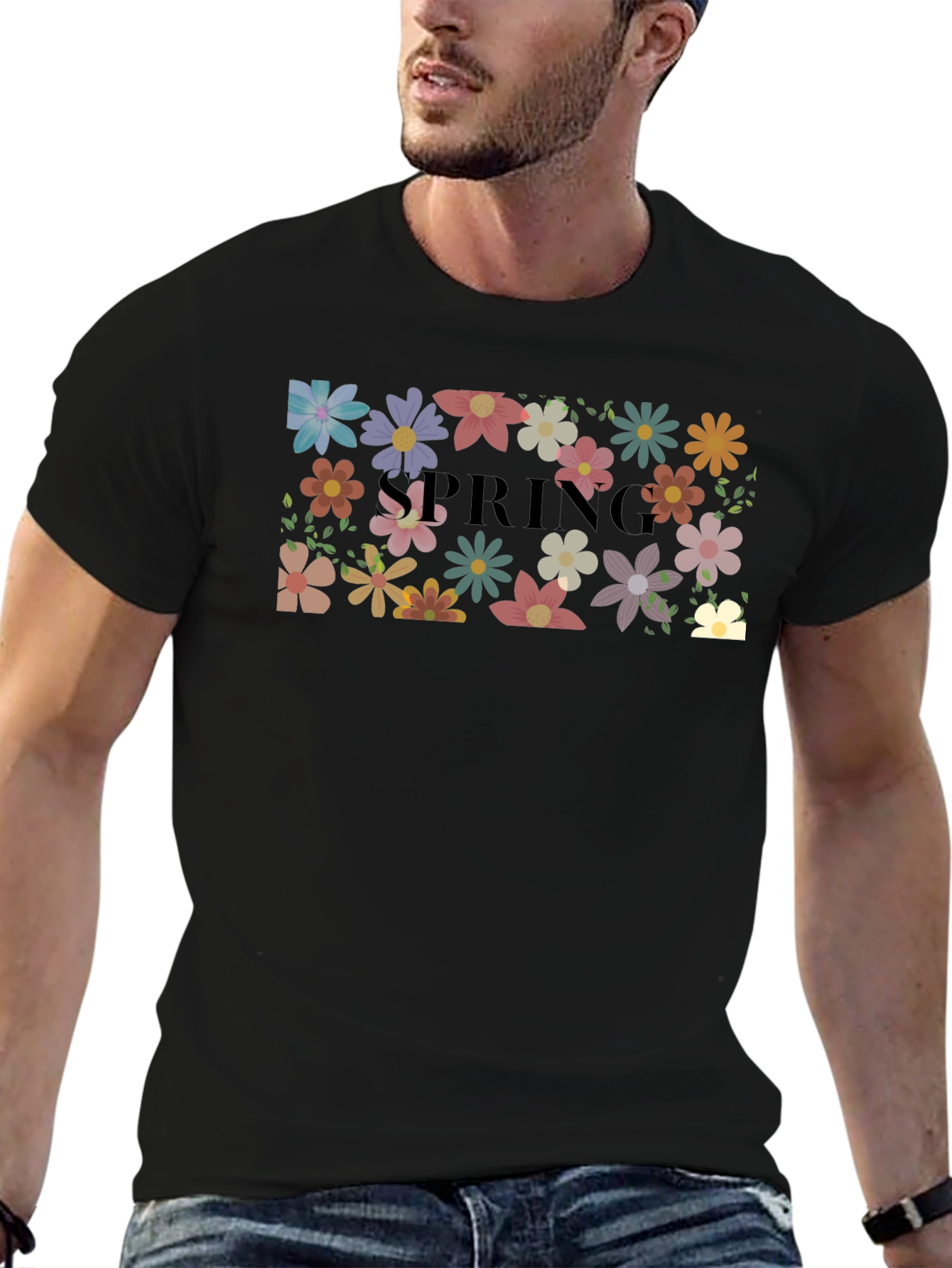Floral Spring T-Shirt Black Casual Wear