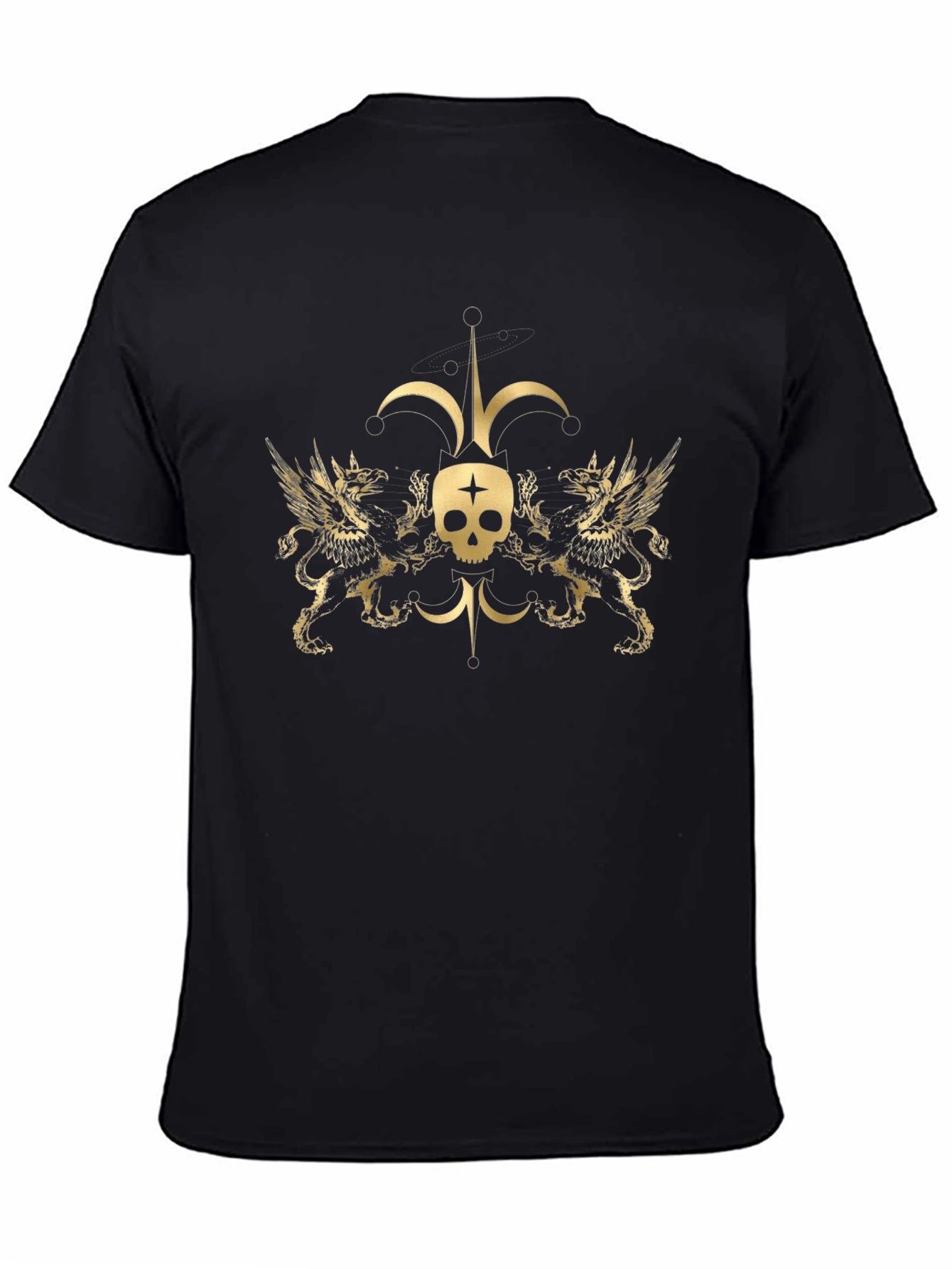 Gothic Skull & Griffin Graphic Tee - Black