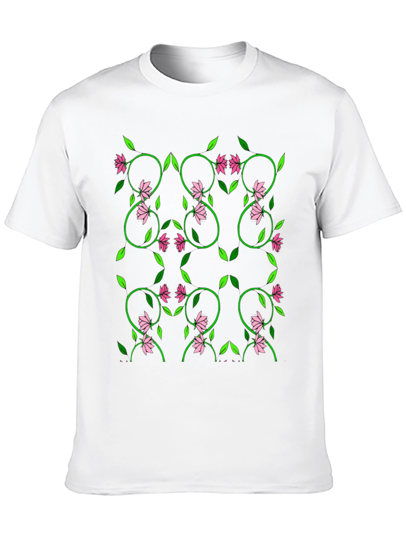 Floral Vine Pattern Black T-Shirt