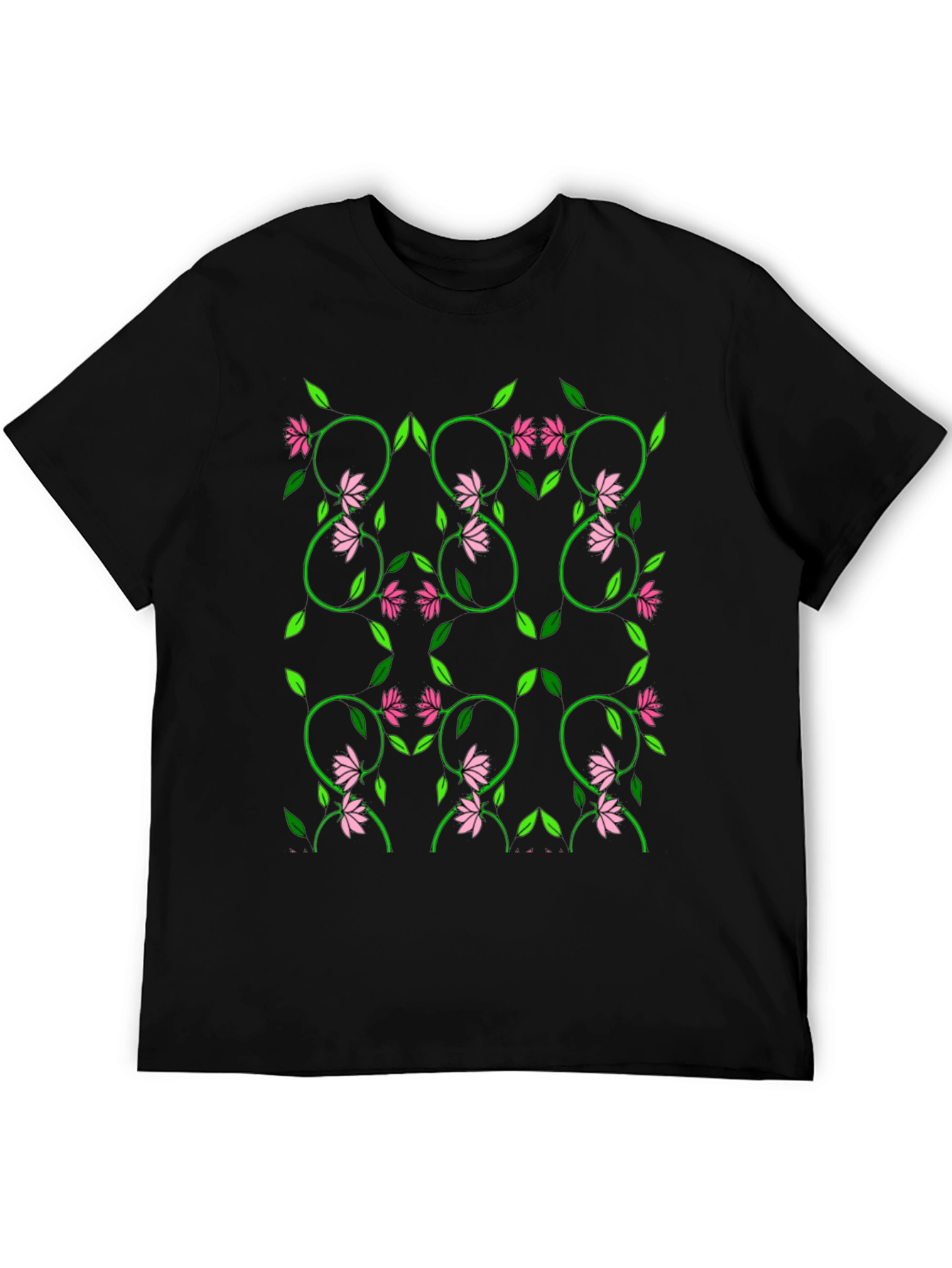 Floral Vine Pattern Black T-Shirt