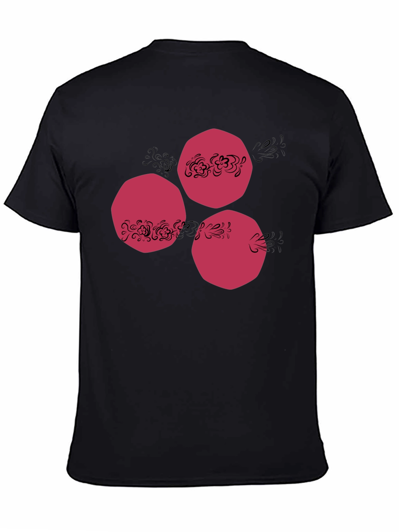 Modern Cranberry Circle Design Black T-Shirt