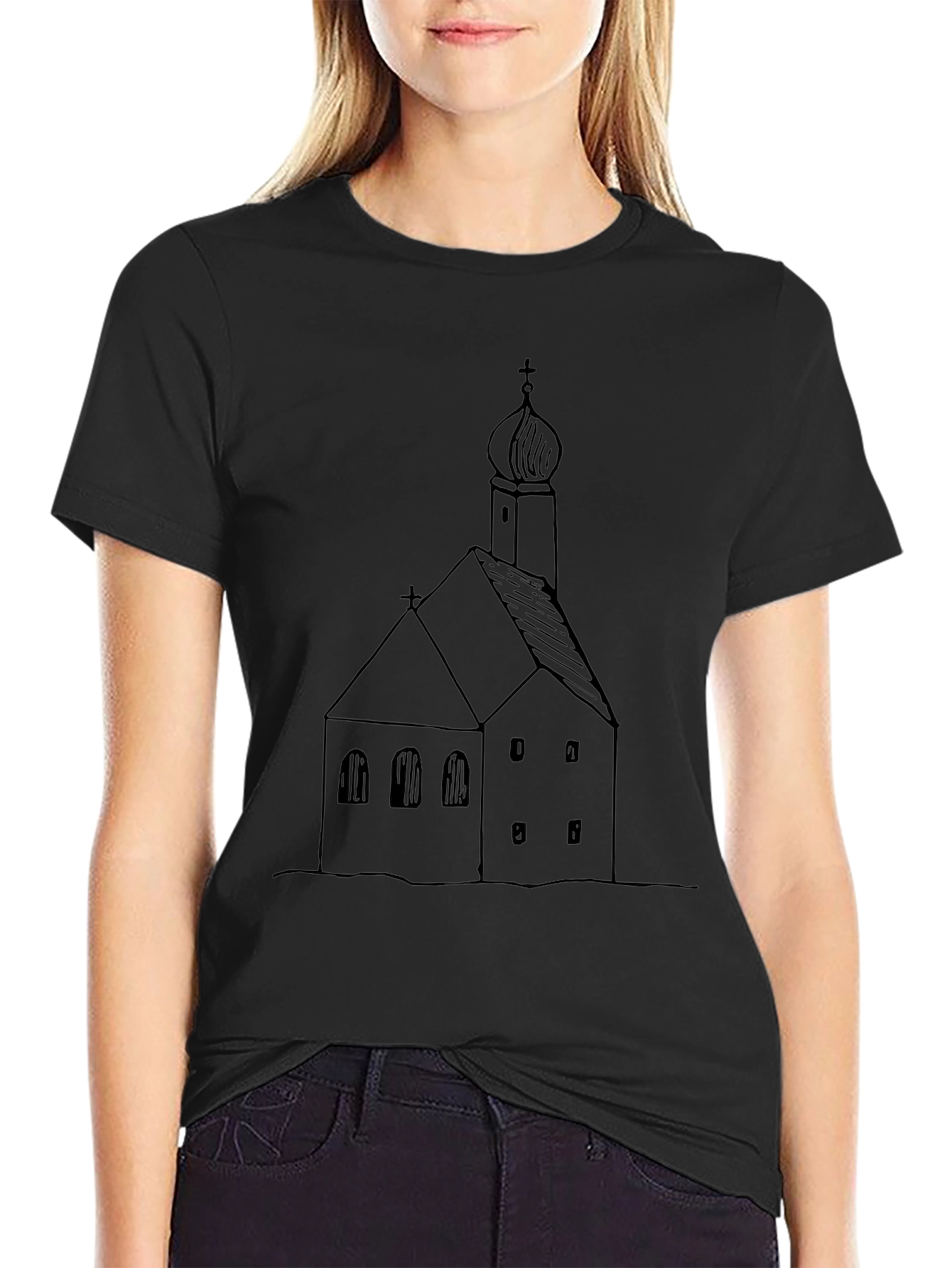 Church Sketch Black T-Shirt