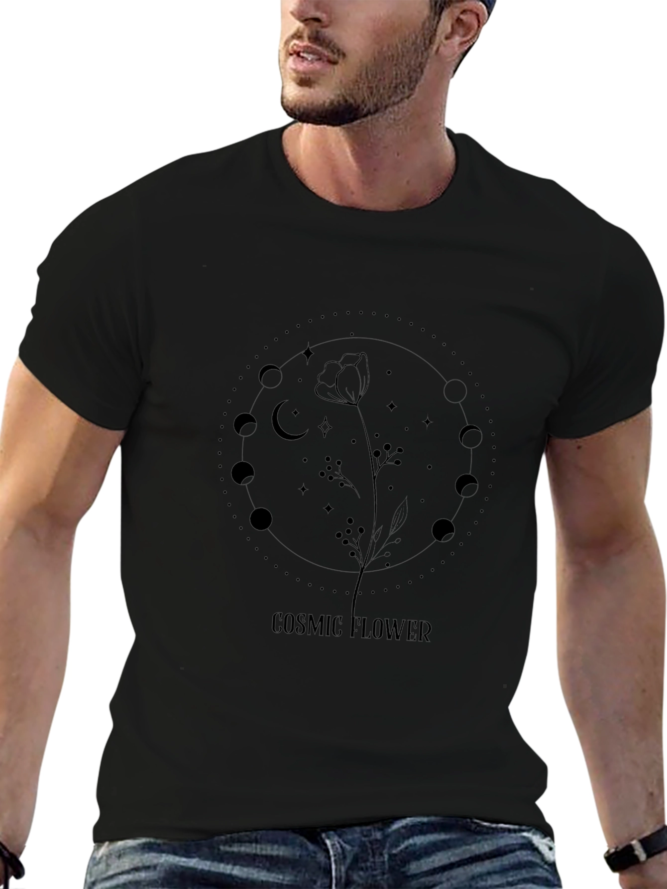 Cosmic Flower Black Graphic Tee