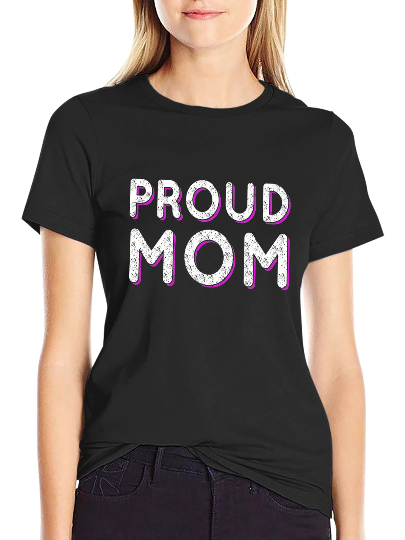 Proud Mom Graphic T-Shirt - Black Cotton Blend