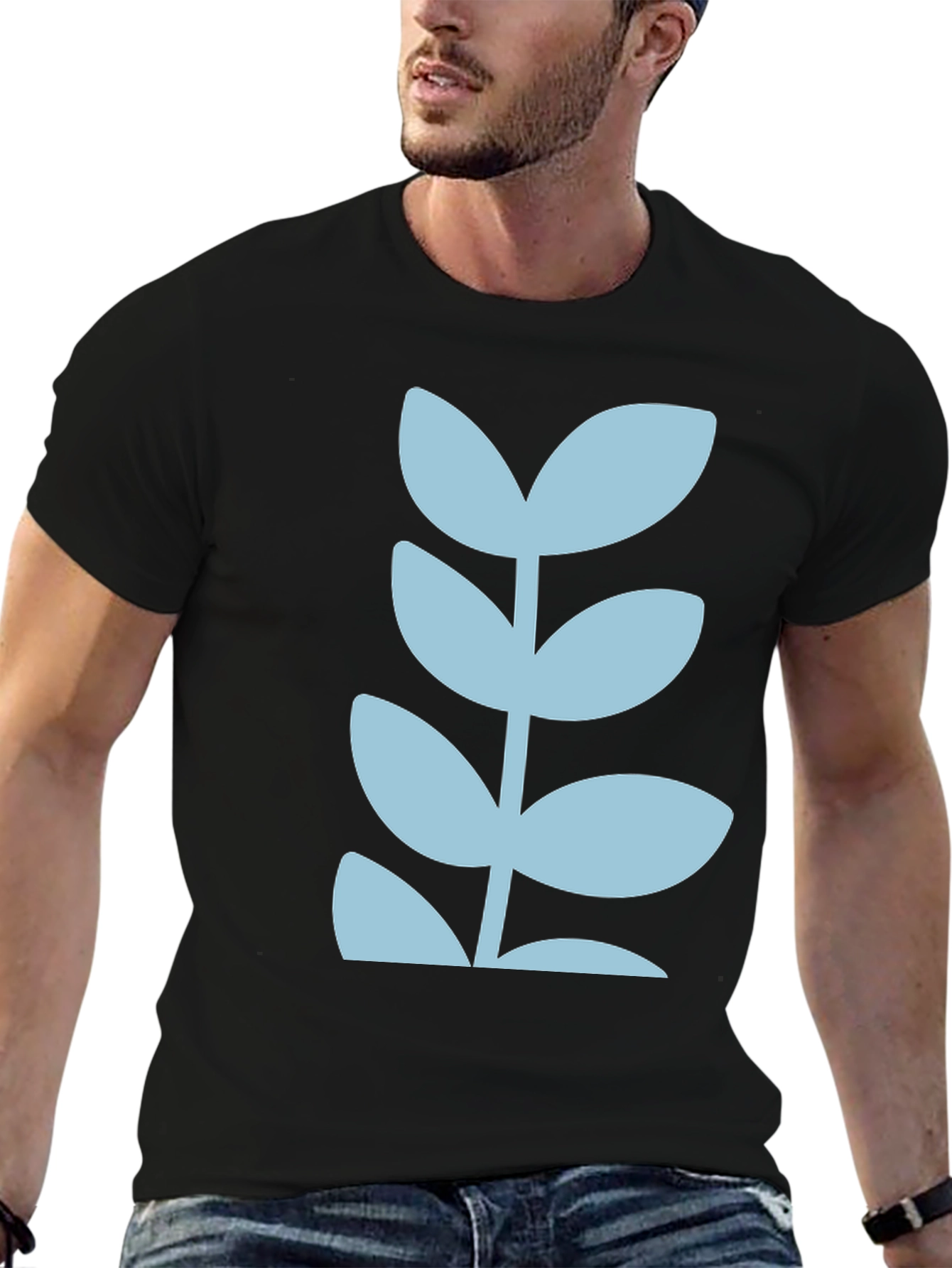 Modern Leaf Design Black T-Shirt