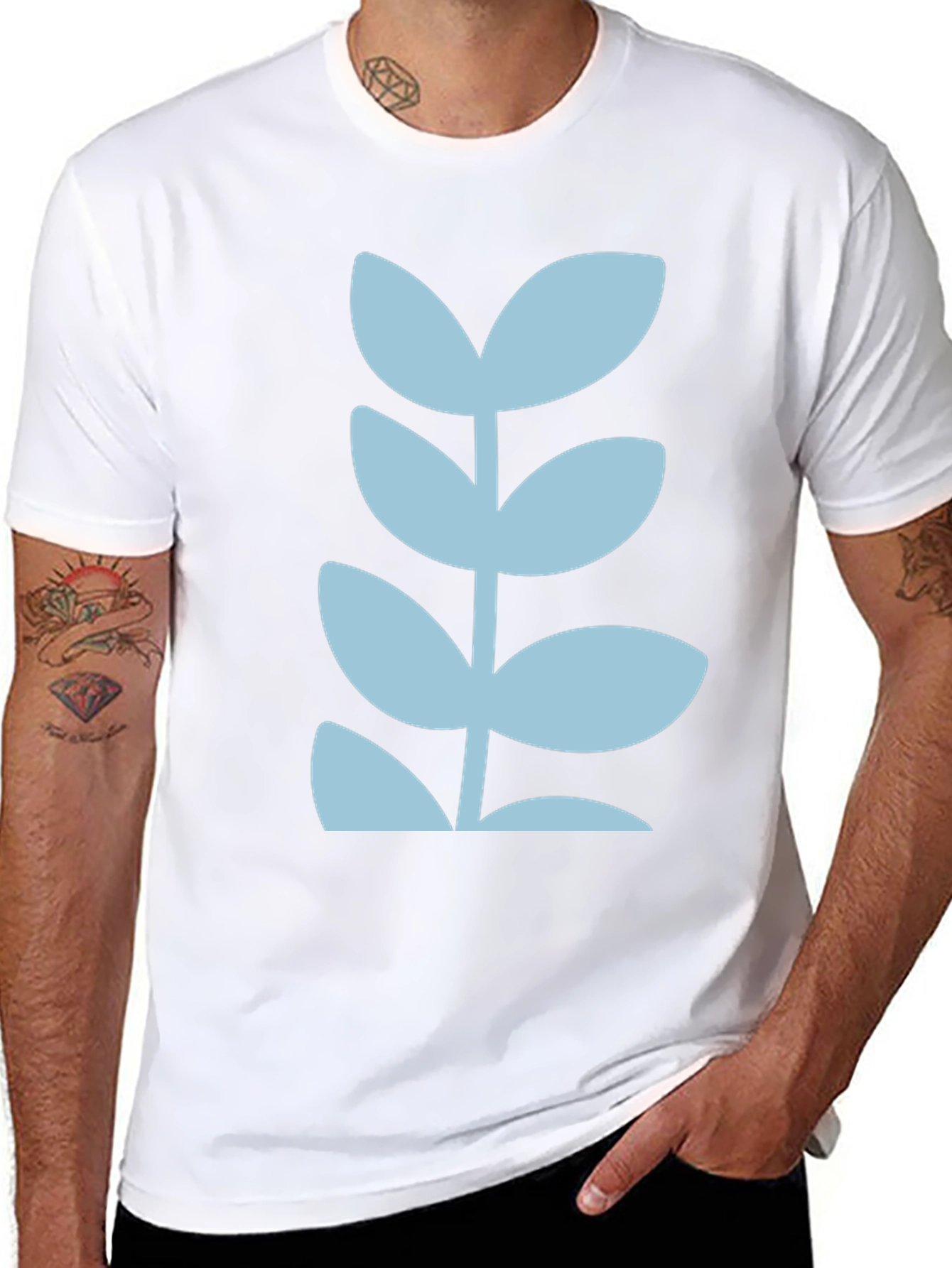 Modern Leaf Design Black T-Shirt