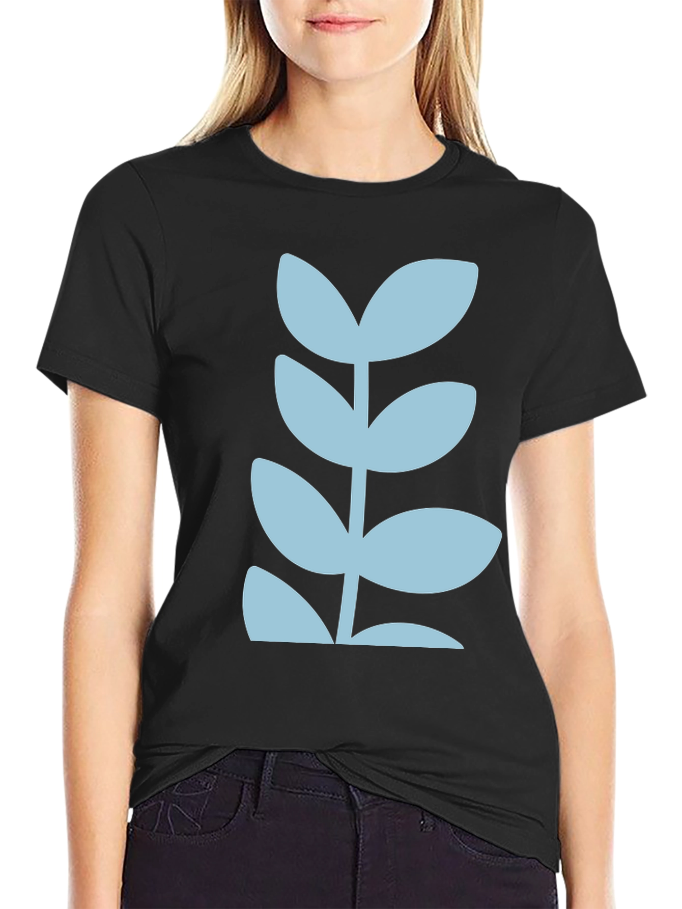 Modern Leaf Design Black T-Shirt