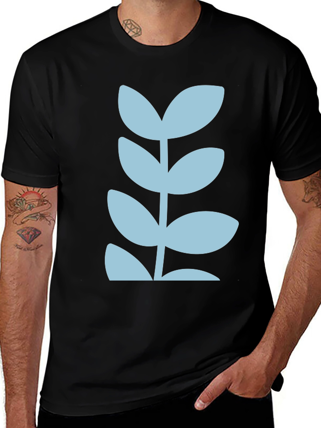 Modern Leaf Design Black T-Shirt