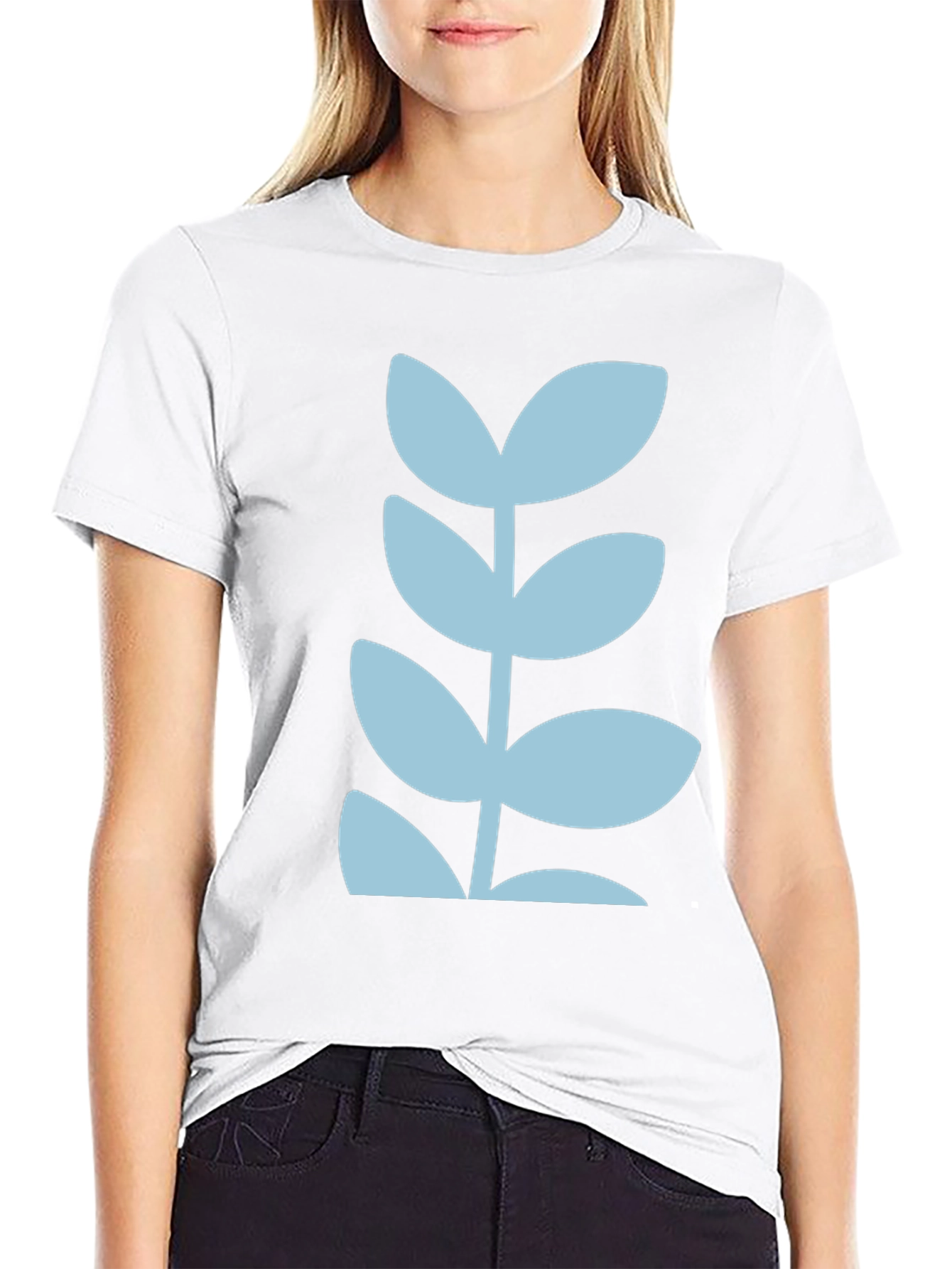 Modern Leaf Design Black T-Shirt