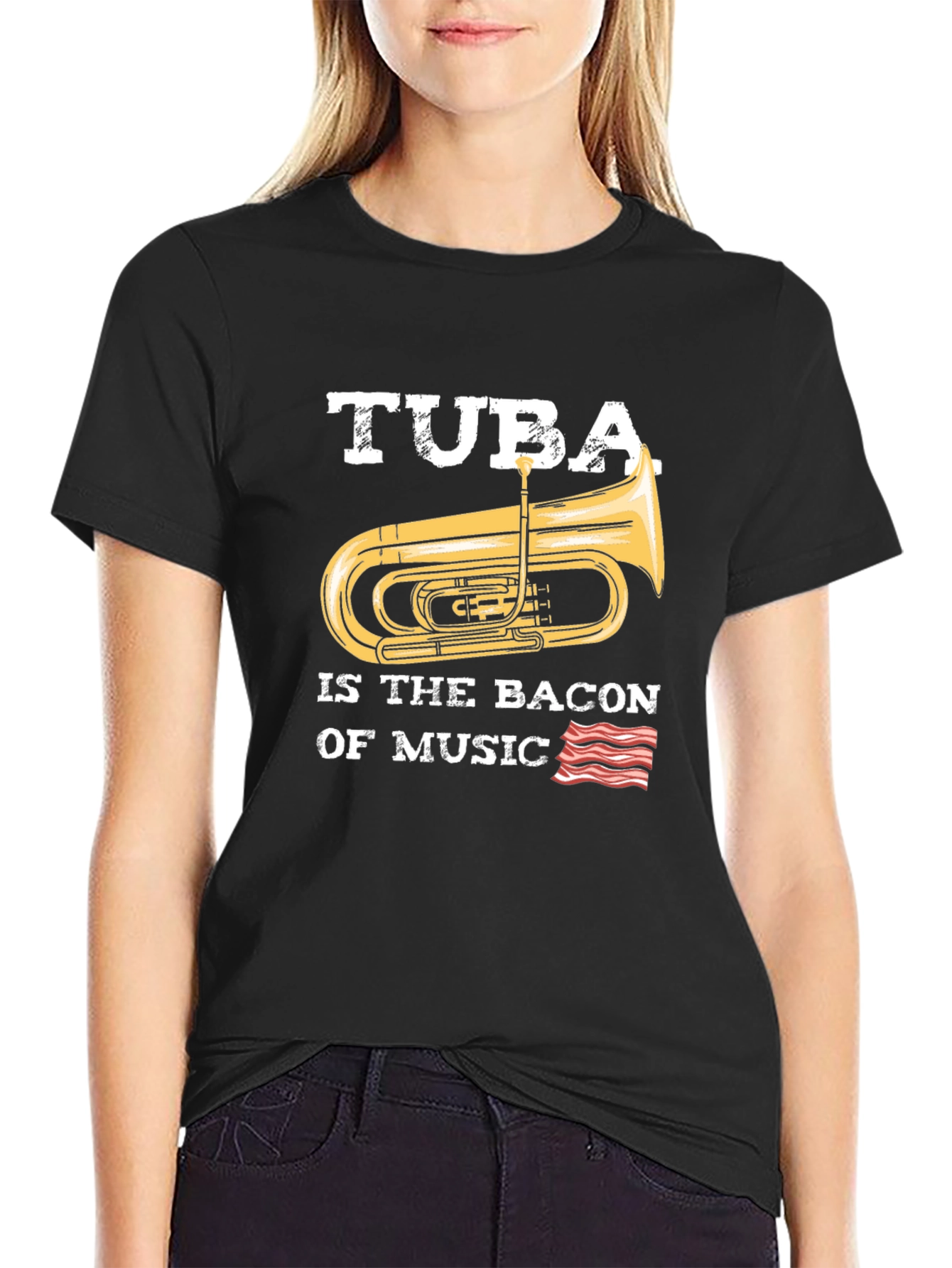 Tuba is the Bacon of Music Black T-Shirt