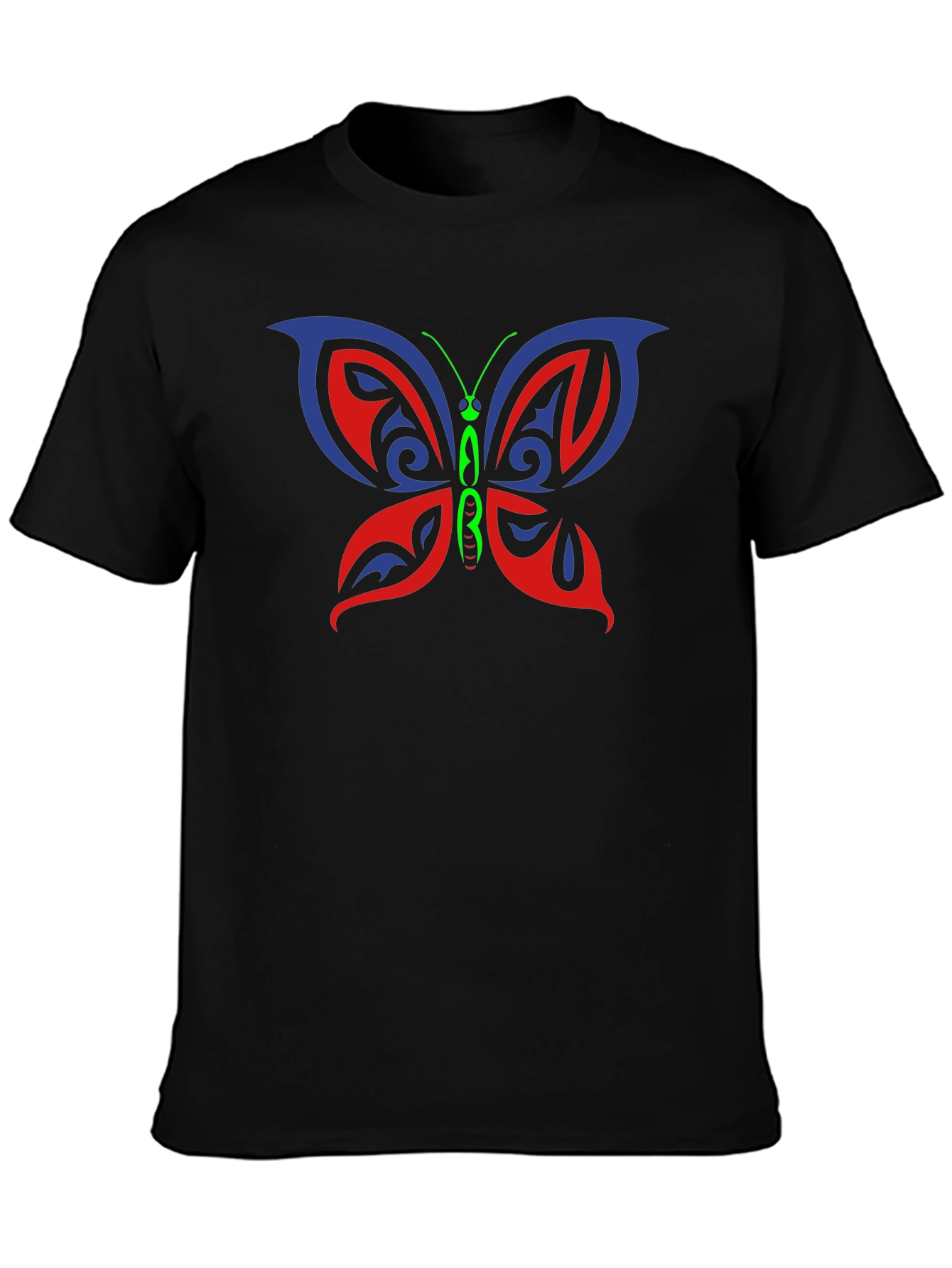 Tribal Butterfly Graphic Black T-Shirt